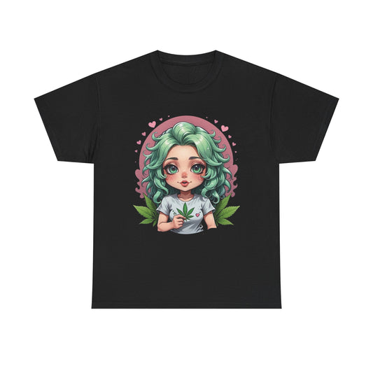 Plant Girl Cute Tee — Green Hair Anime Girl Graphic T-Shirt