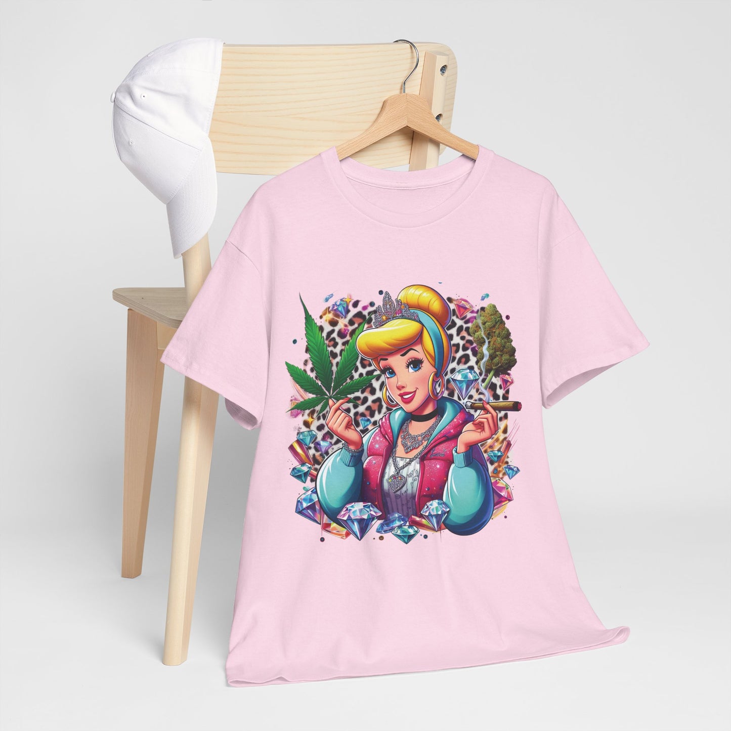 Cinderella Stoner Graphic Tee — Retro Princess Smoking Weed Art Shirt