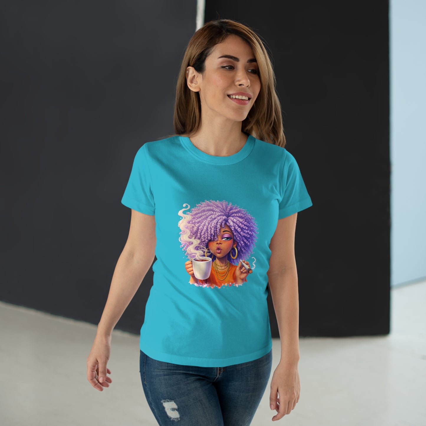 Women's T-Shirt — Afro Puff Coffee Girl Graphic Tee