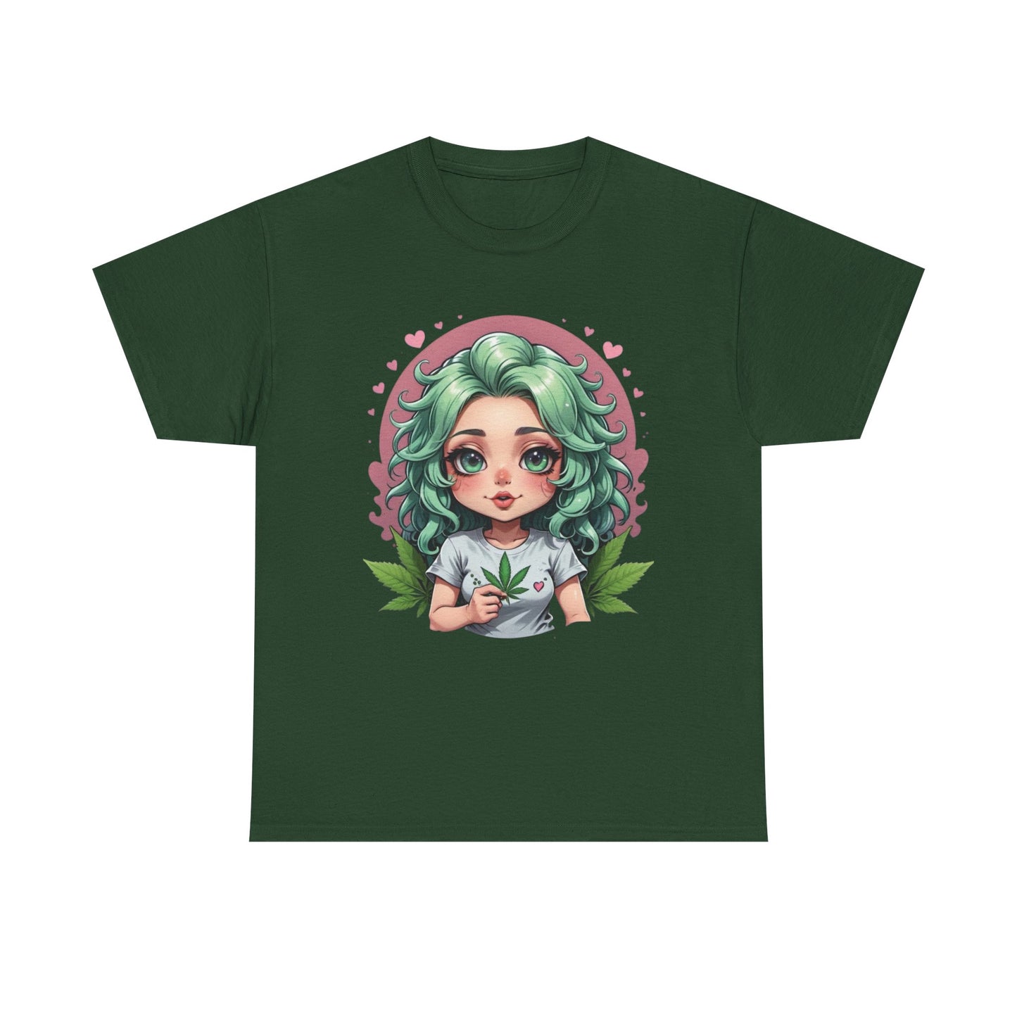 Plant Girl Cute Tee — Green Hair Anime Girl Graphic T-Shirt