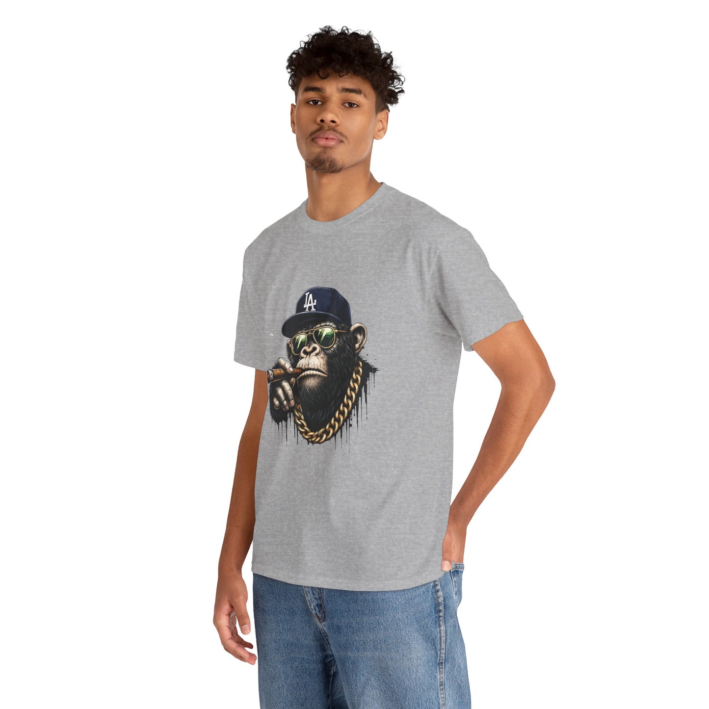 Cigar-Chomping Hip Hop Monkey T-Shirt — LA Cap & Gold Chain Streetwear