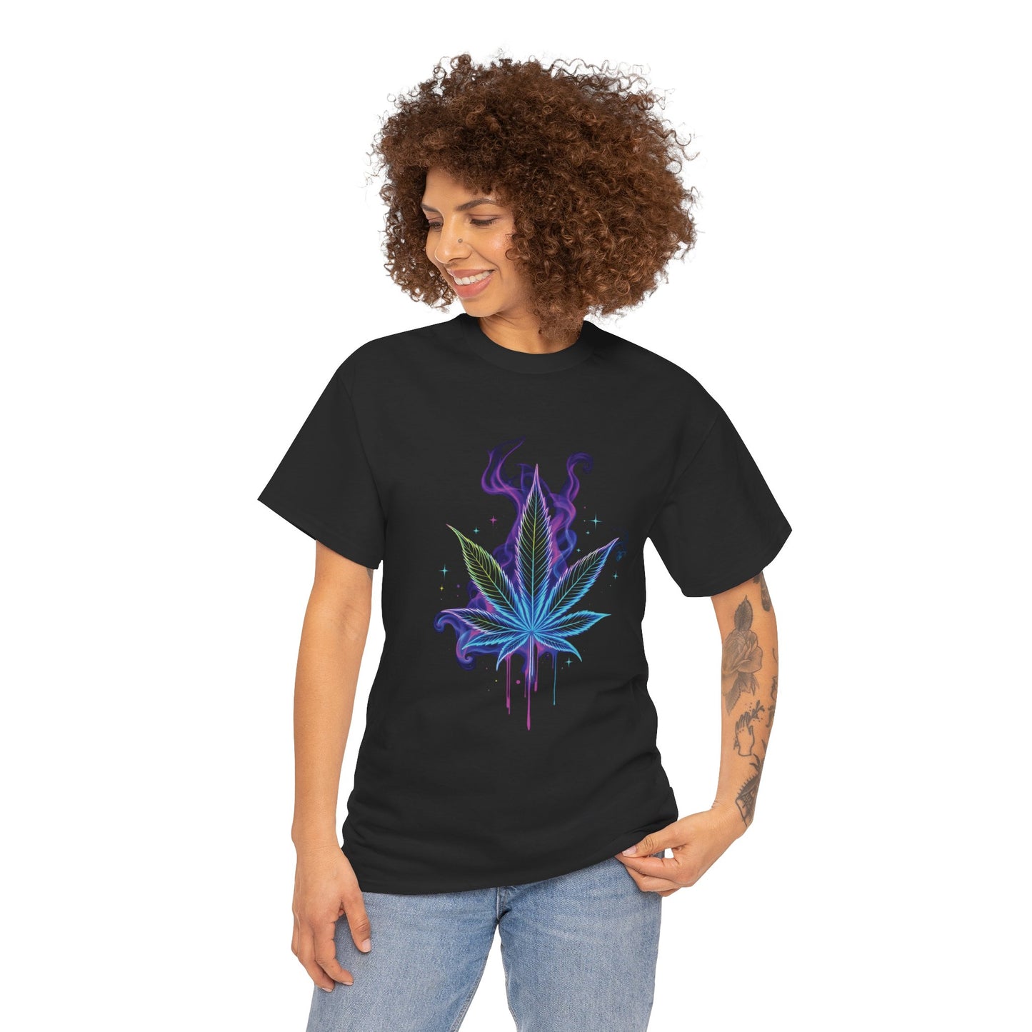 Psychedelic Neon 420 Leaf T-Shirt – Glow Smoke Plant Graphic Tee