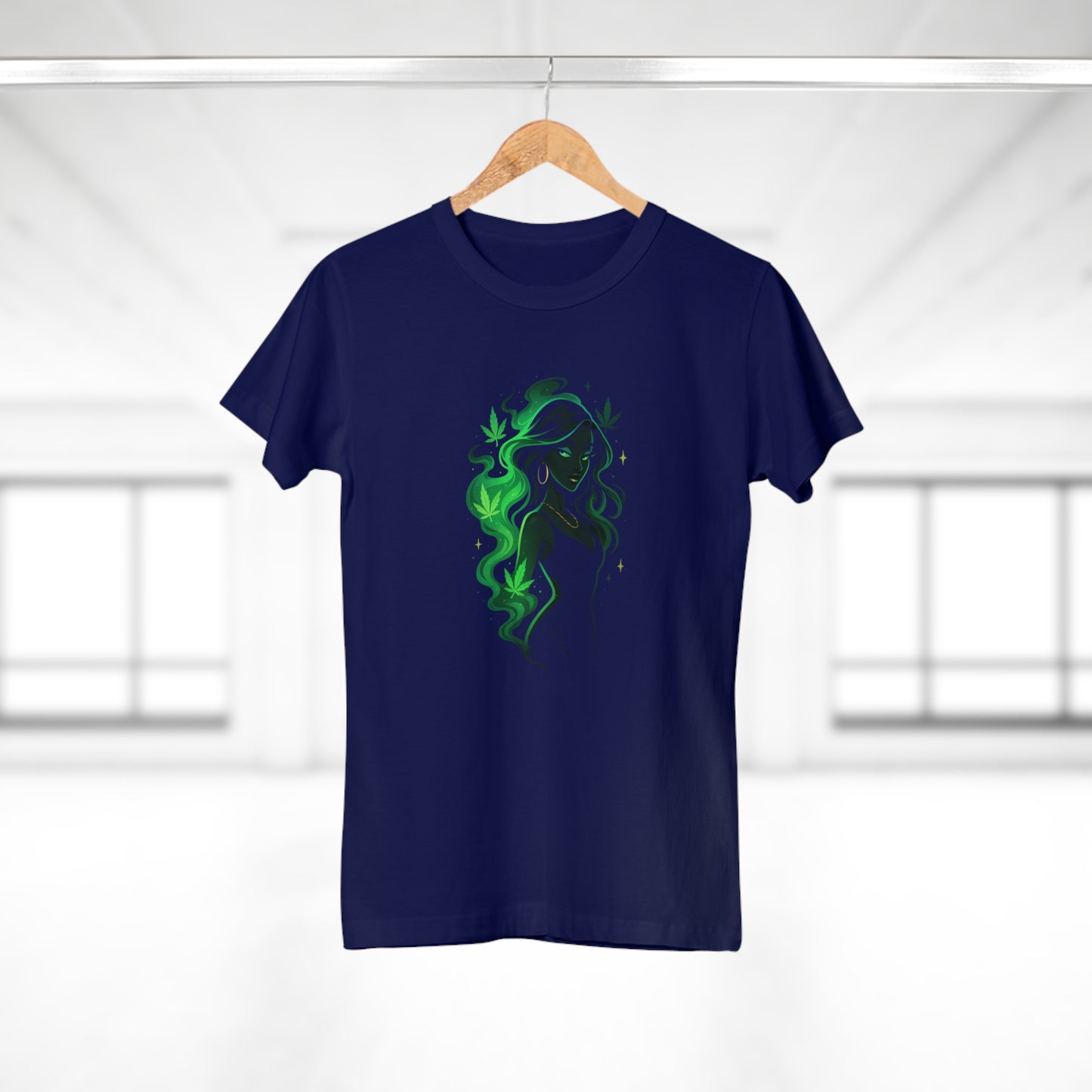 Green Spirit Goddess Women's T-Shirt — Ethereal Floral Silhouette Tee for Nature Lovers