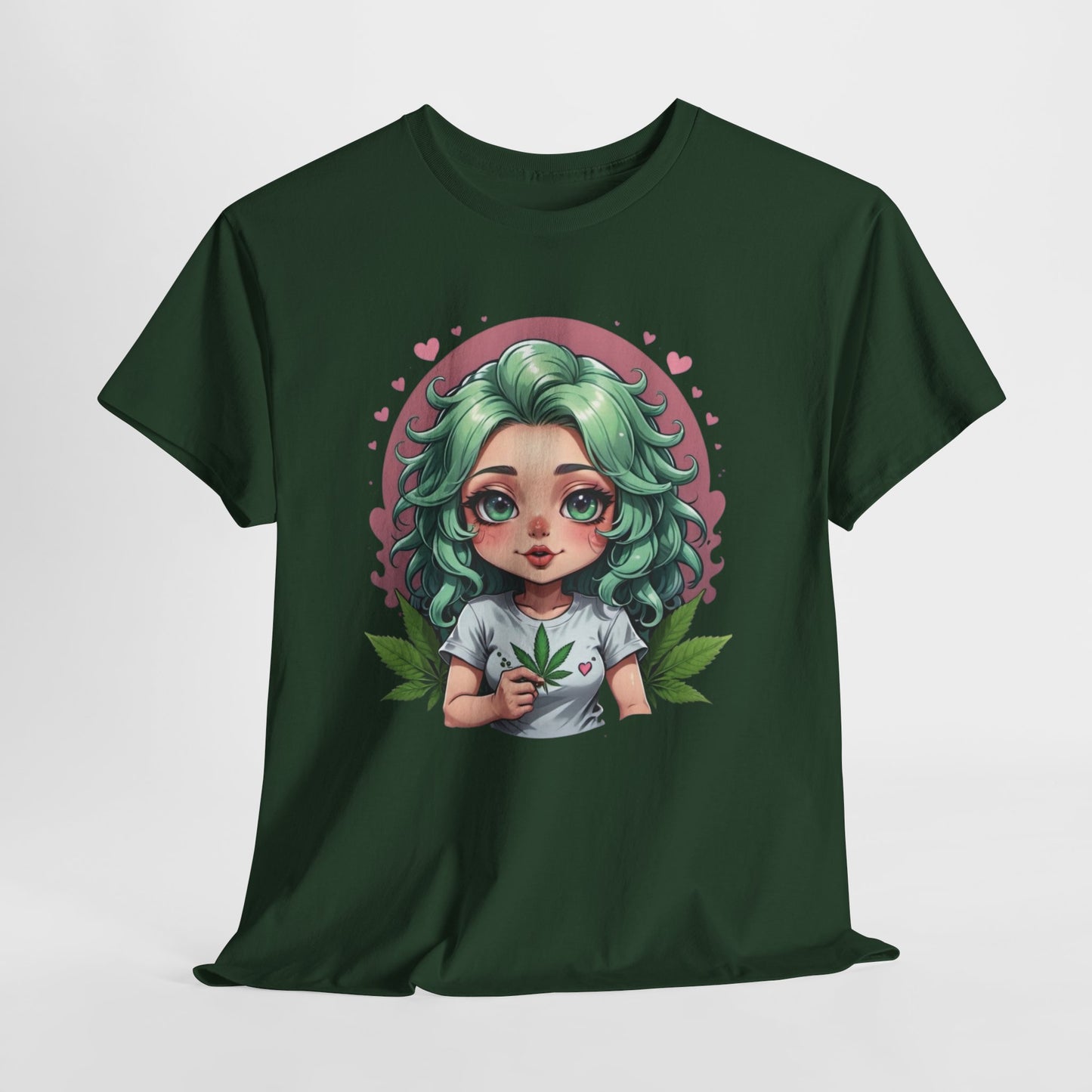 Plant Girl Cute Tee — Green Hair Anime Girl Graphic T-Shirt