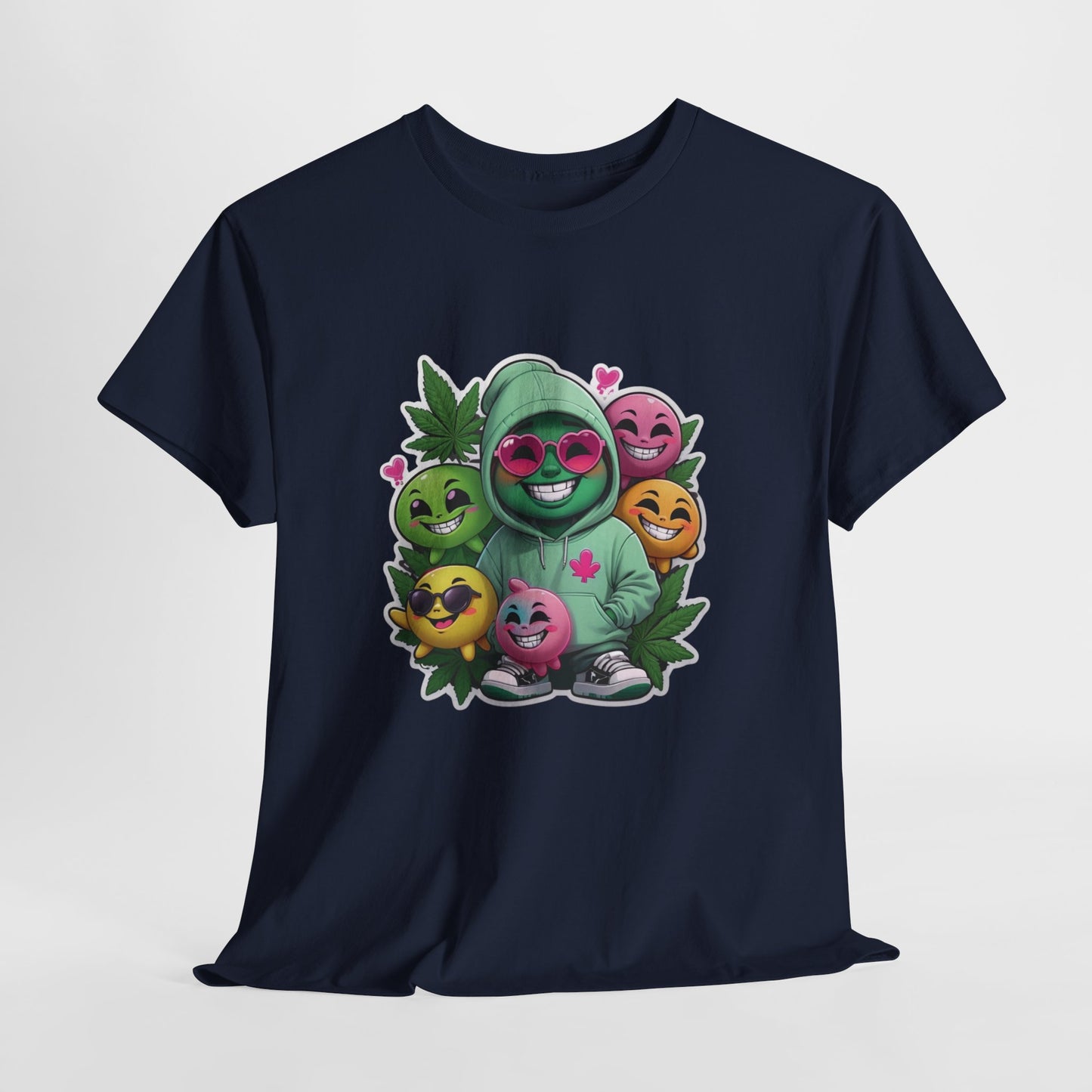 Cute Hoodie Squad T‑Shirt — Kawaii Smiley Fruit Crew Graphic Tee