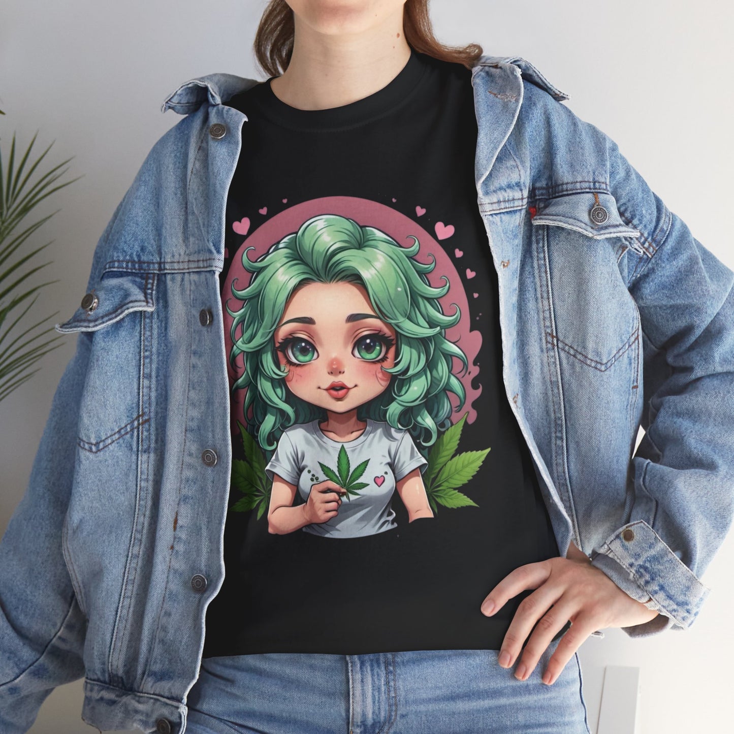 Plant Girl Cute Tee — Green Hair Anime Girl Graphic T-Shirt