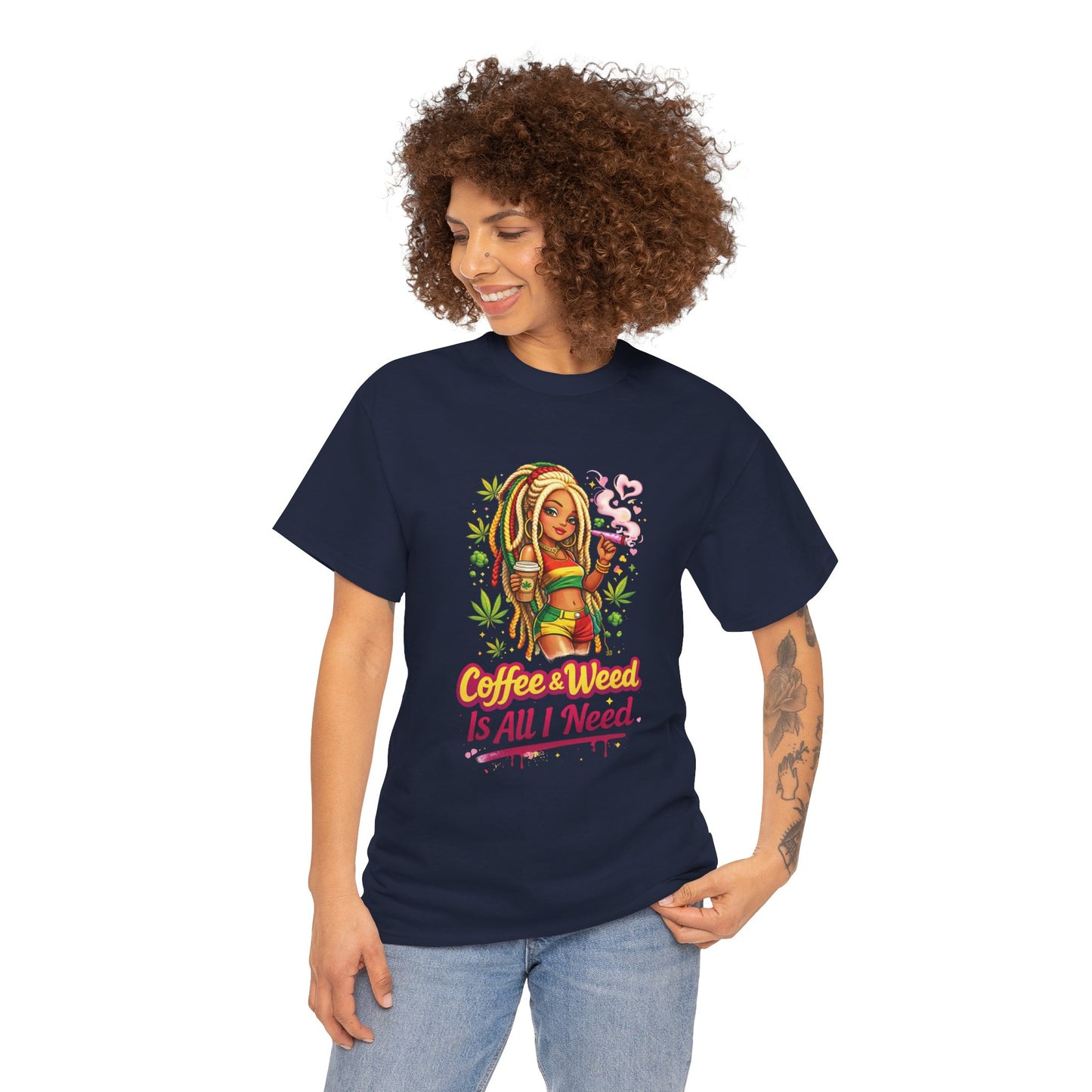 T-Shirt — "Coffee & Weed Is All I Need" Rasta Vibe Graphic Tee