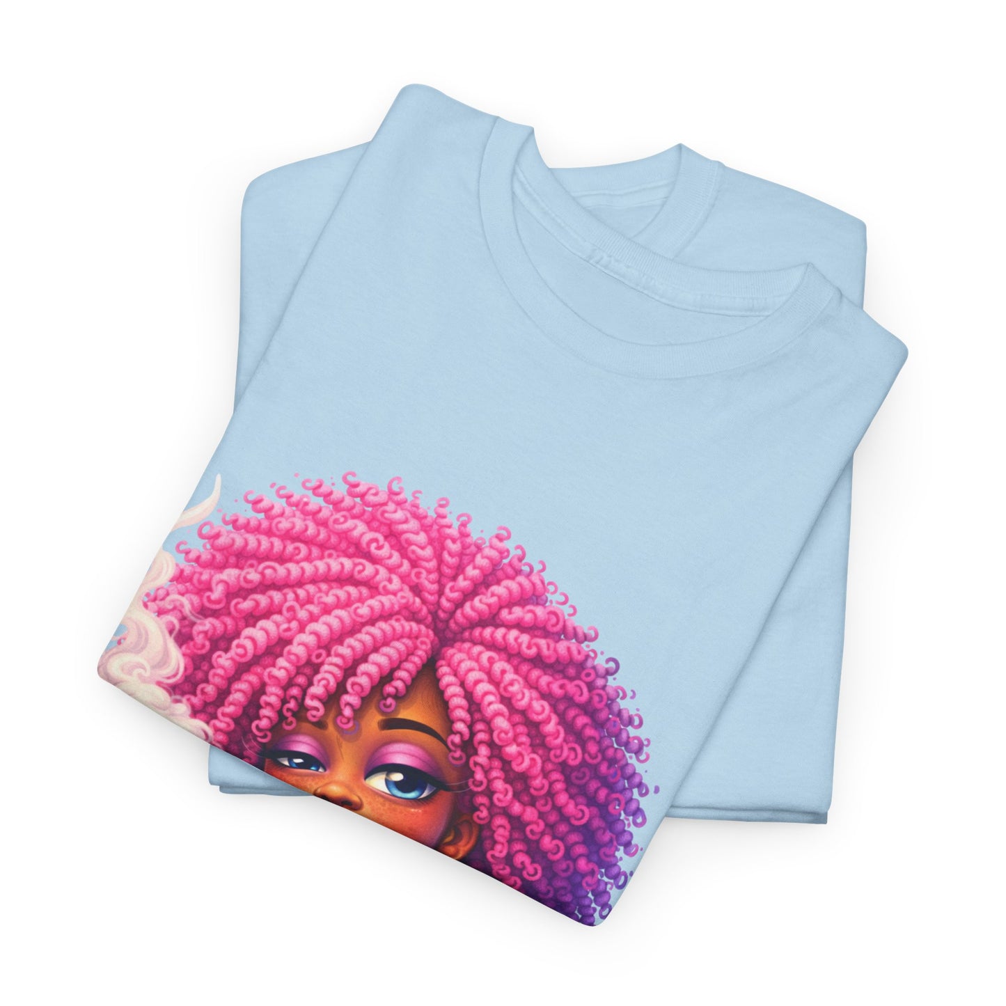 Pink Afro Girl Graphic Tee — Colorful Sassy Retro Portrait T‑Shirt