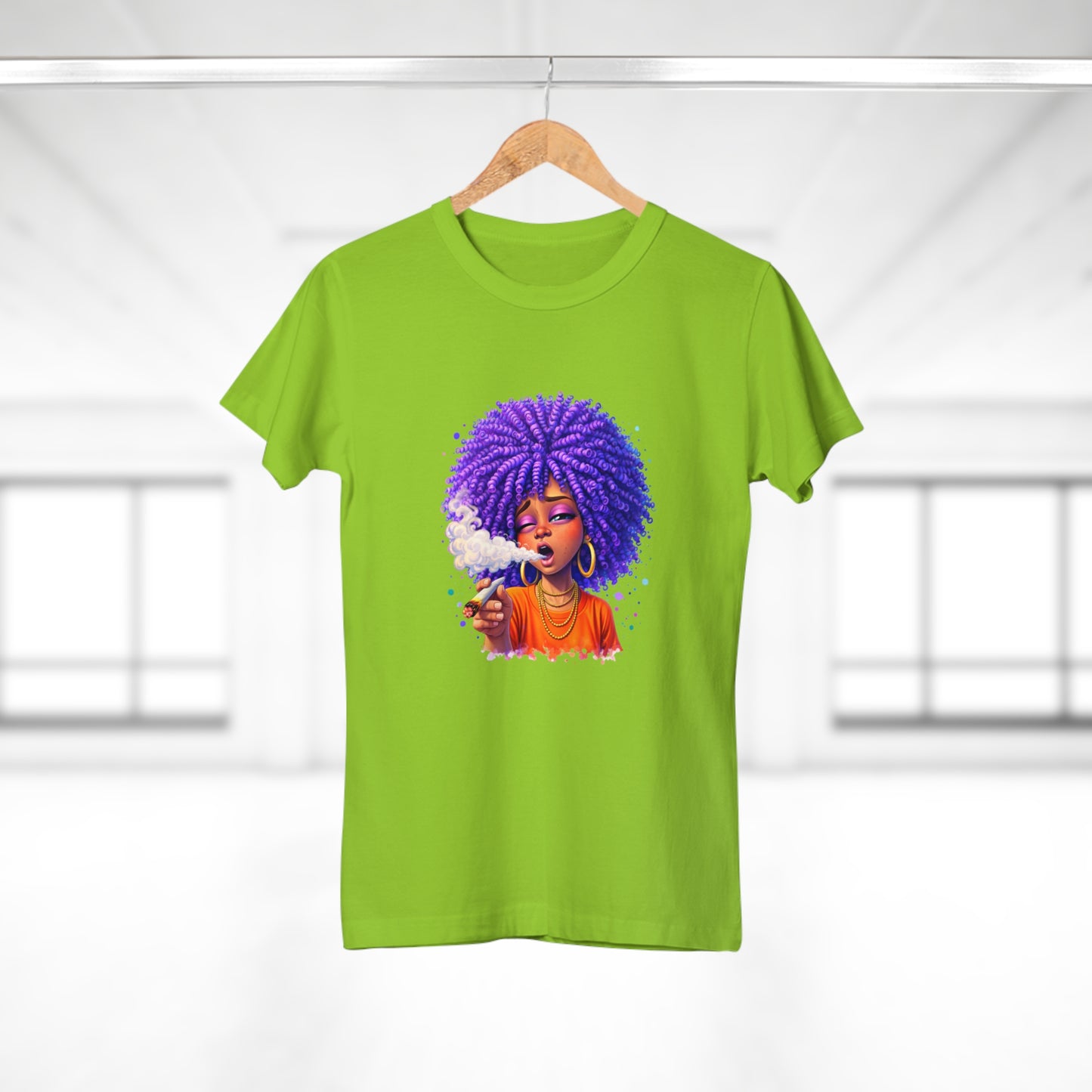 Women's T-Shirt — Purple Afro Girl Art Graphic Tee (Smoke Vibe)