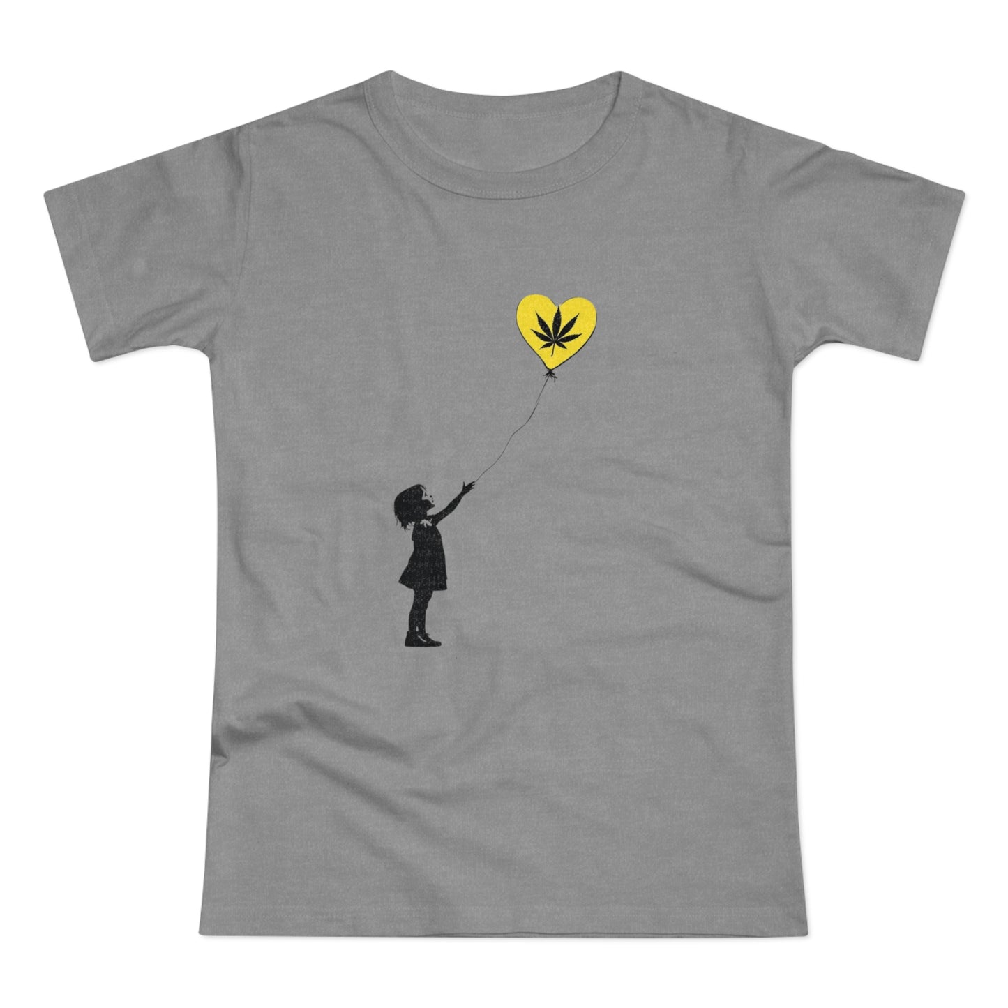 Women’s T-Shirt — Girl with Heart Balloon Weed Leaf Graphic