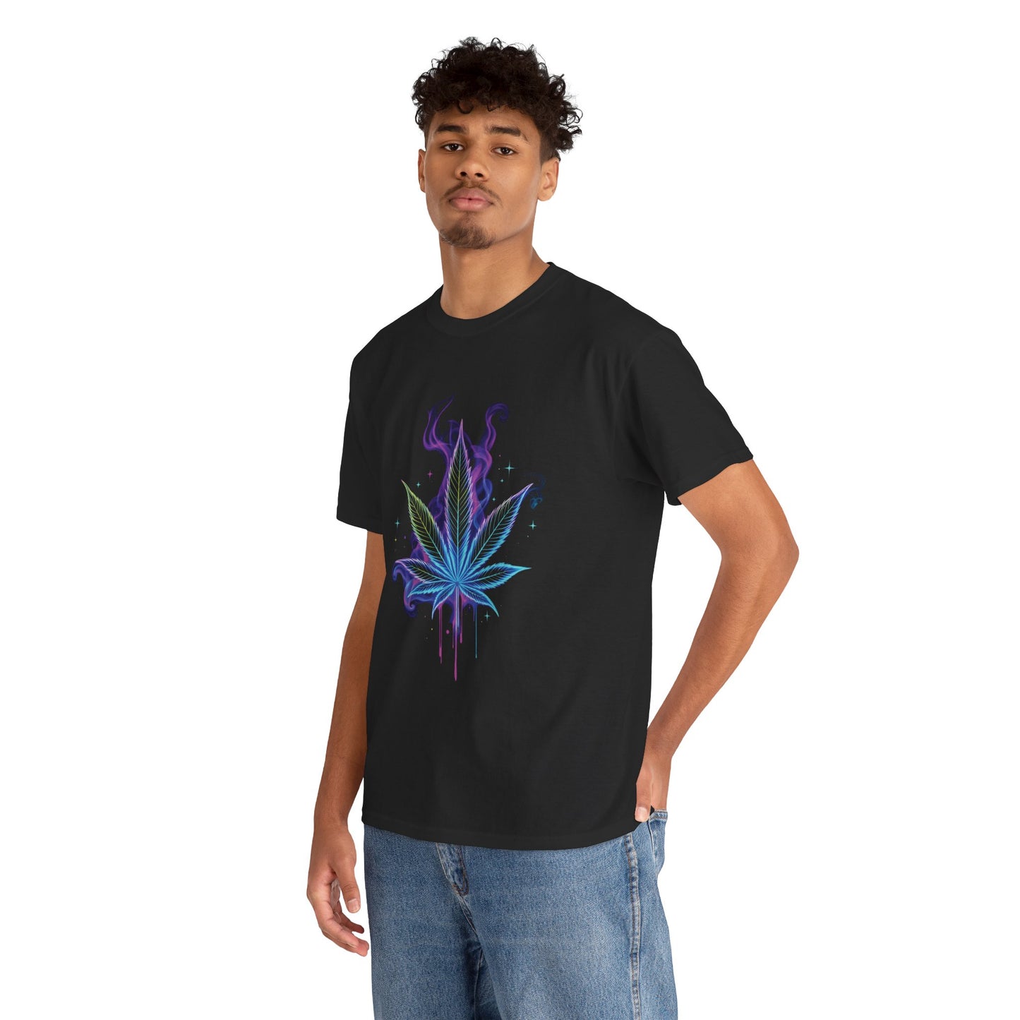 Psychedelic Neon 420 Leaf T-Shirt – Glow Smoke Plant Graphic Tee