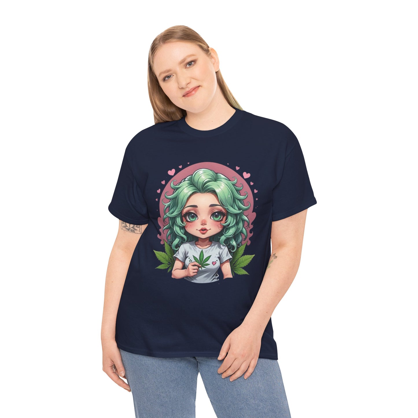Plant Girl Cute Tee — Green Hair Anime Girl Graphic T-Shirt