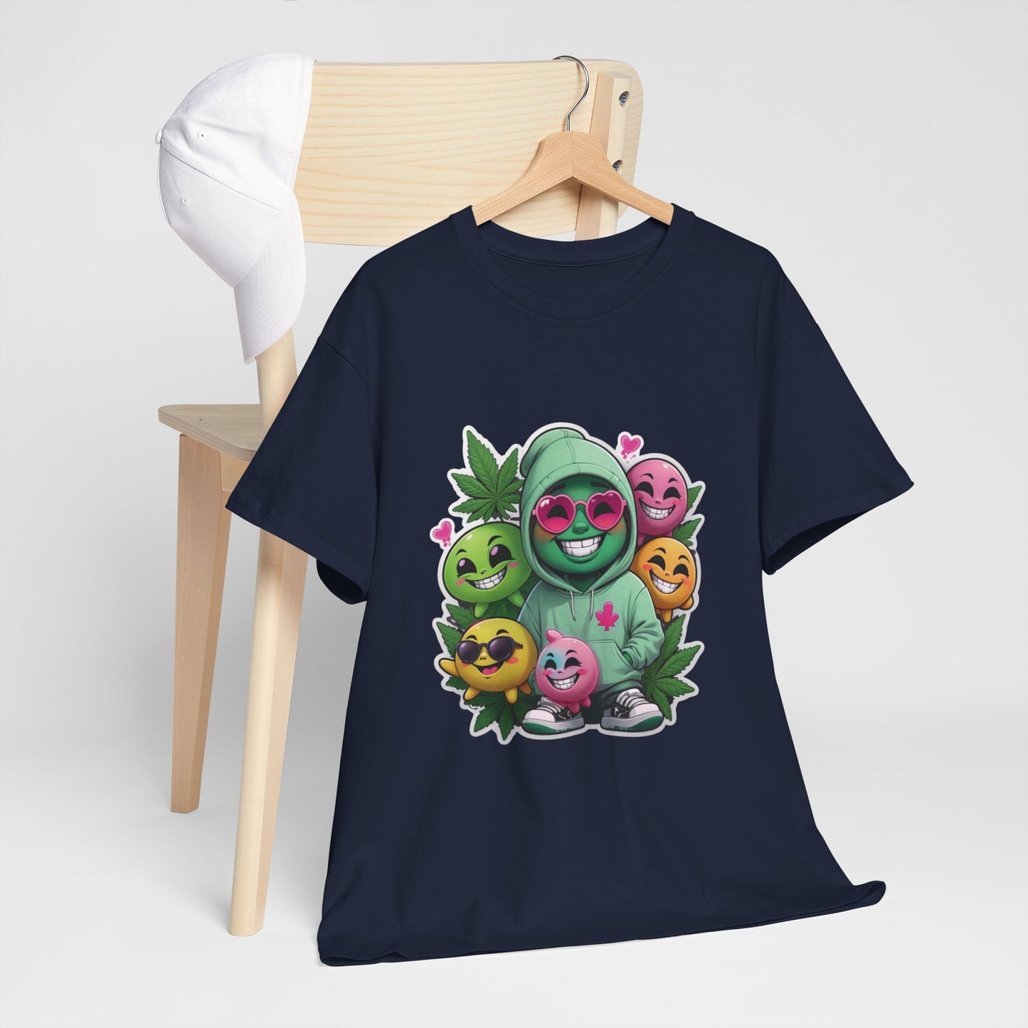 Cute Hoodie Squad T‑Shirt — Kawaii Smiley Fruit Crew Graphic Tee