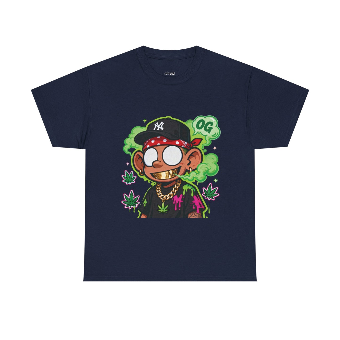 T-Shirt — OG Cartoon Stoner Graphic Tee (Green Smoke & Leaf Design)