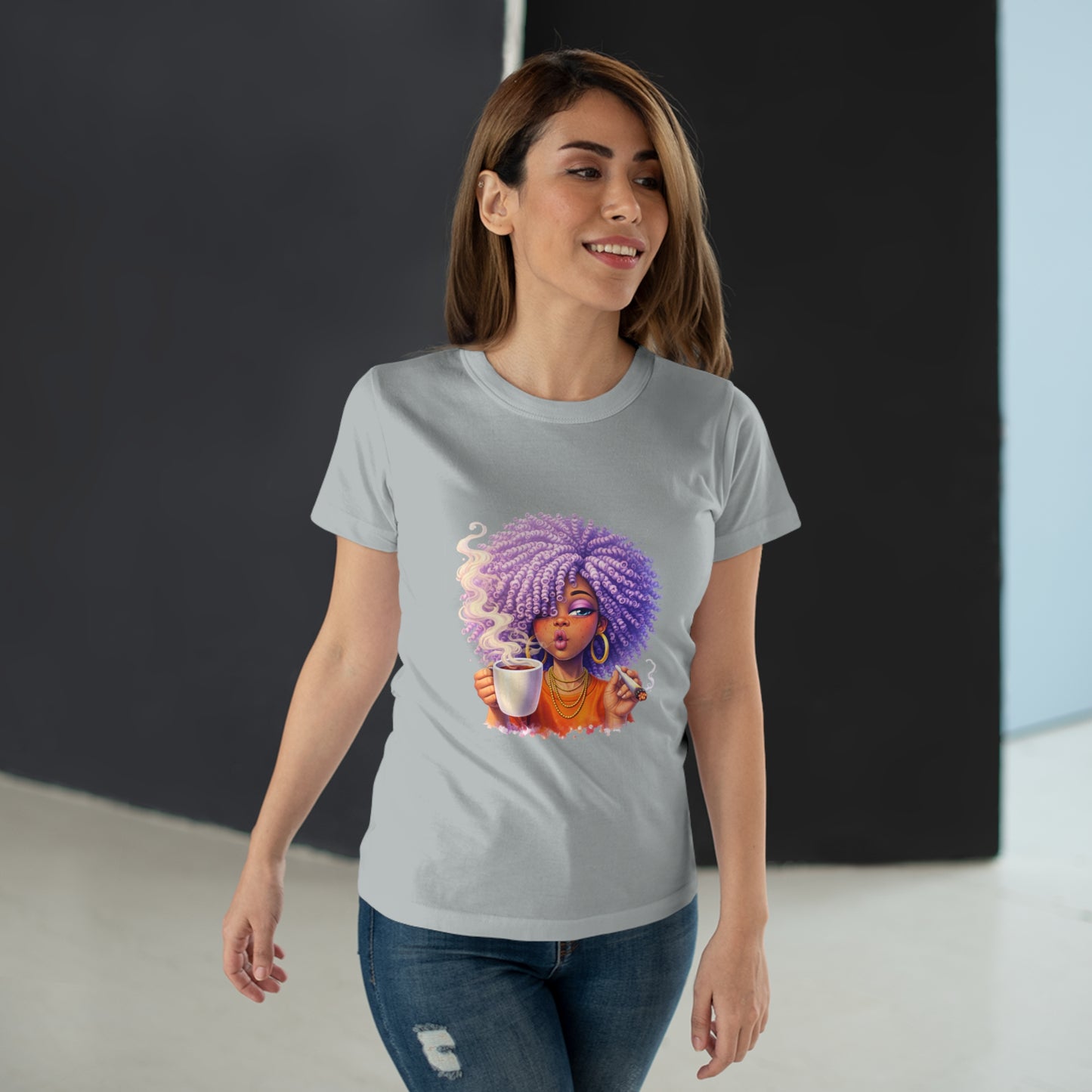 Women's T-Shirt — Afro Puff Coffee Girl Graphic Tee