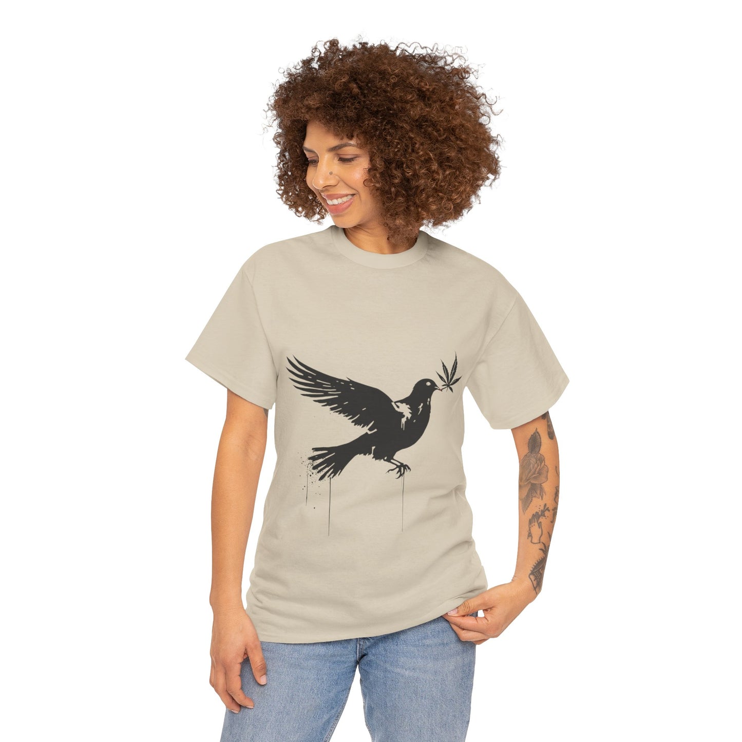 Dove with Weed Leaf Tee — Peace Dove Graphic T-Shirt