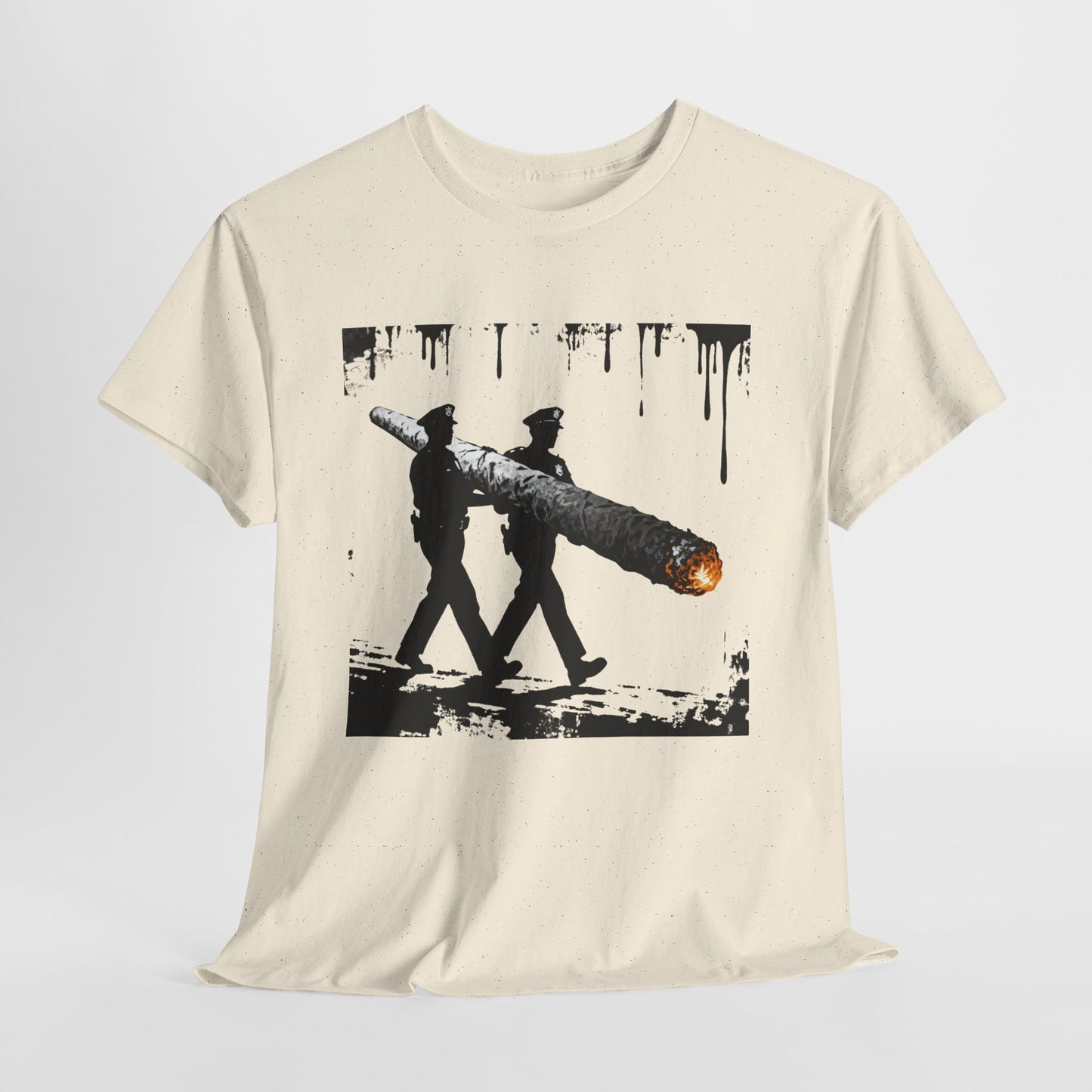 Graphic Tee — Police Carrying a Giant Burning Cigar Street Art Design