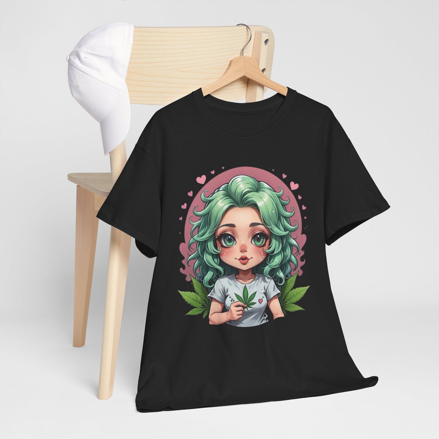 Plant Girl Cute Tee — Green Hair Anime Girl Graphic T-Shirt