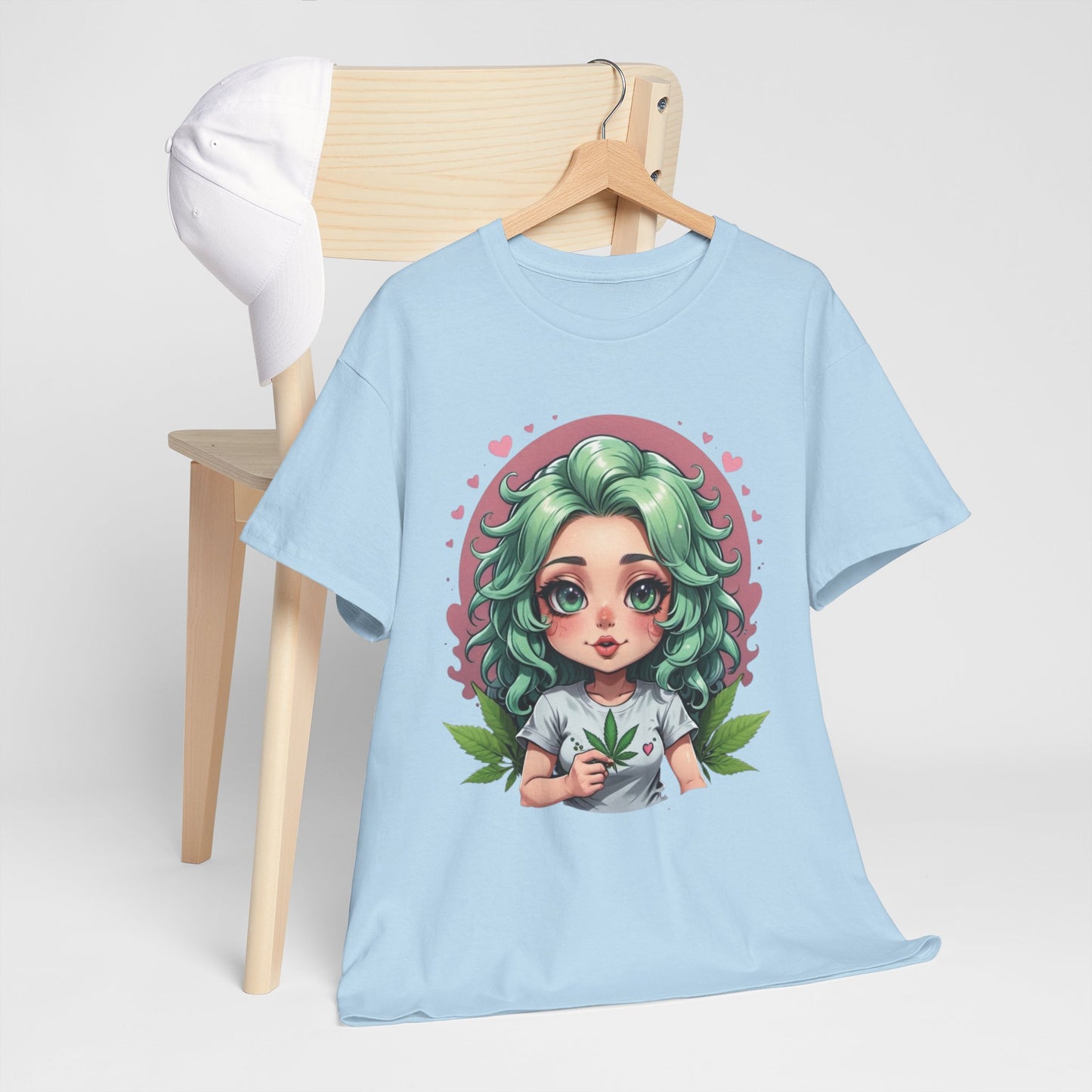 Plant Girl Cute Tee — Green Hair Anime Girl Graphic T-Shirt