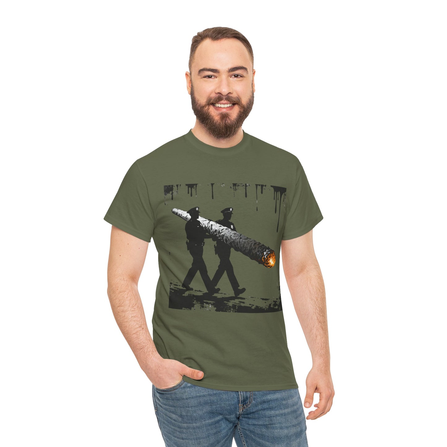Graphic Tee — Police Carrying a Giant Burning Cigar Street Art Design