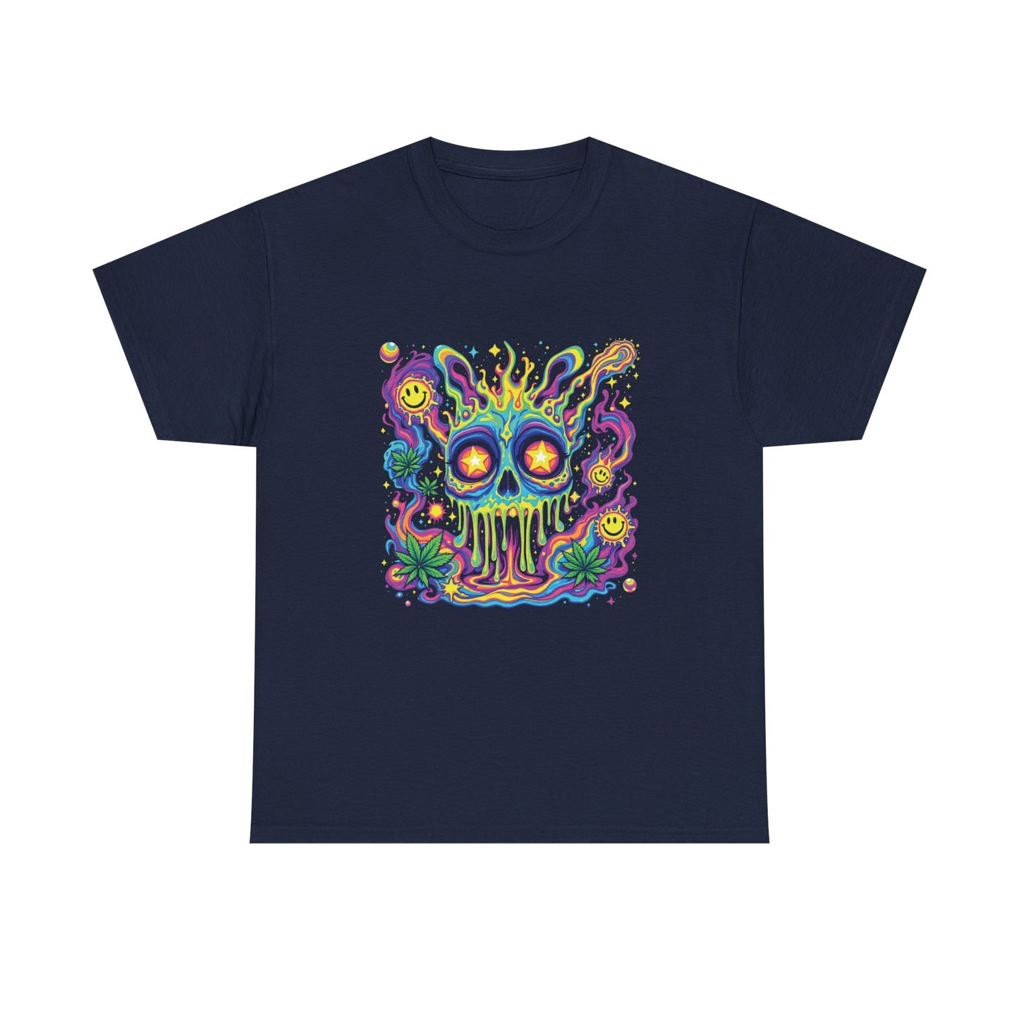 Psychedelic Skull T‑Shirt — Neon Trippy Horror Graphic Tee