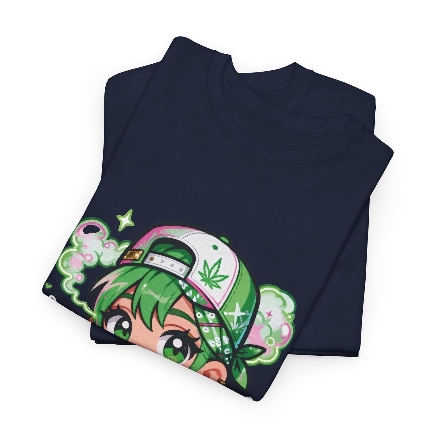 Green Anime Girl Tee — Cute Kawaii Character Shirt with Leaf Accent