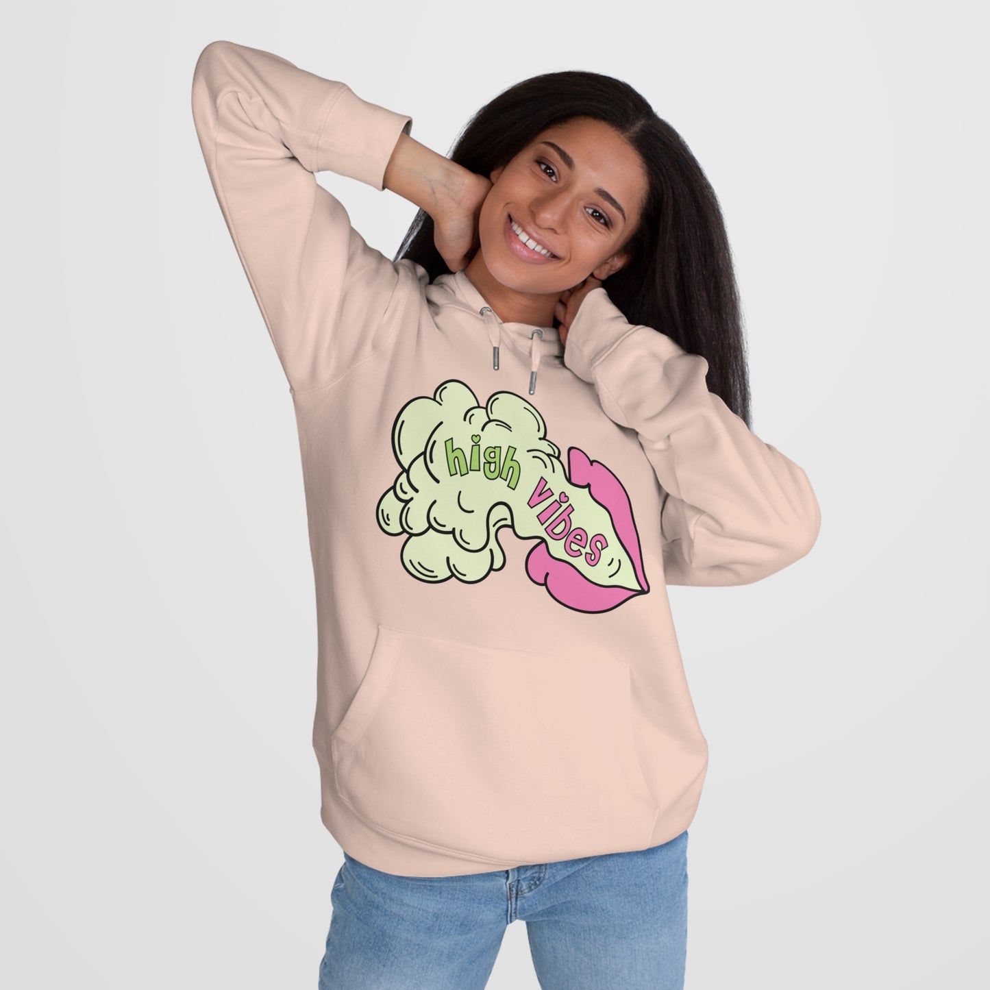 High Vibes Pot Princess Hoodie – Cute Pink Heart 420 Graphic Hooded Sweatshirt