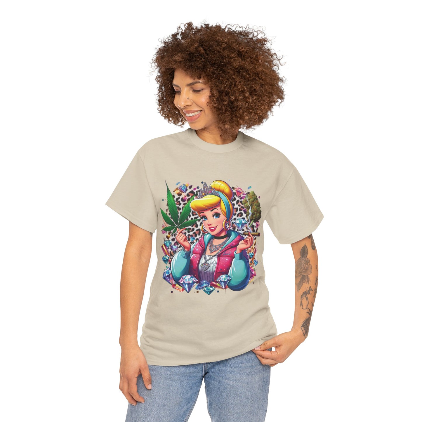 Cinderella Stoner Graphic Tee — Retro Princess Smoking Weed Art Shirt