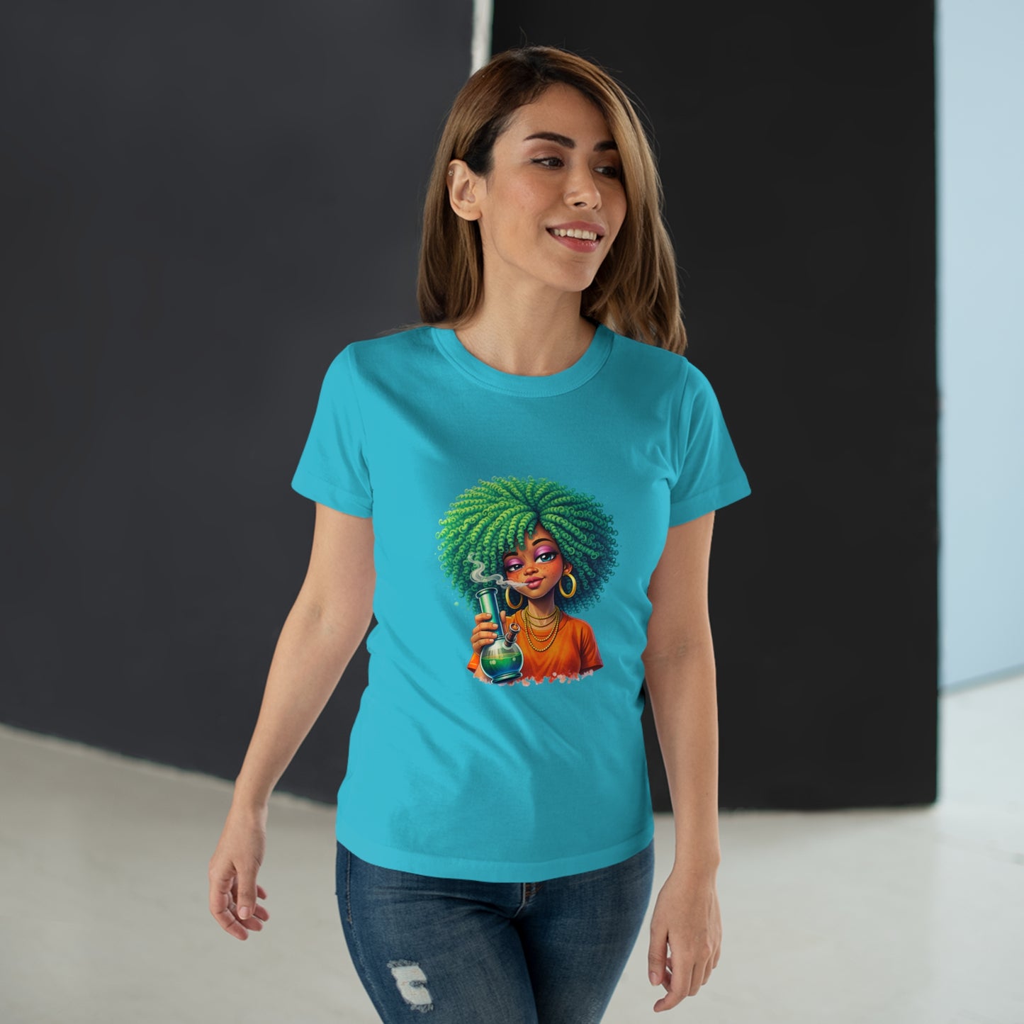 Afro Green Hair Scientist T‑Shirt — Cute Black Girl Chemist Graphic Tee