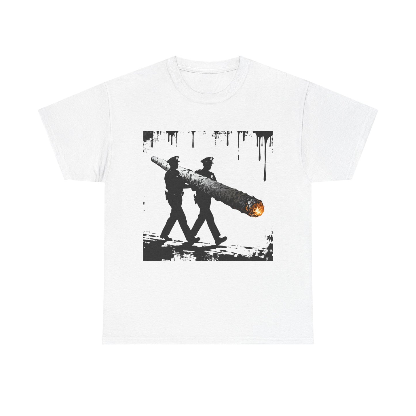 Graphic Tee — Police Carrying a Giant Burning Cigar Street Art Design