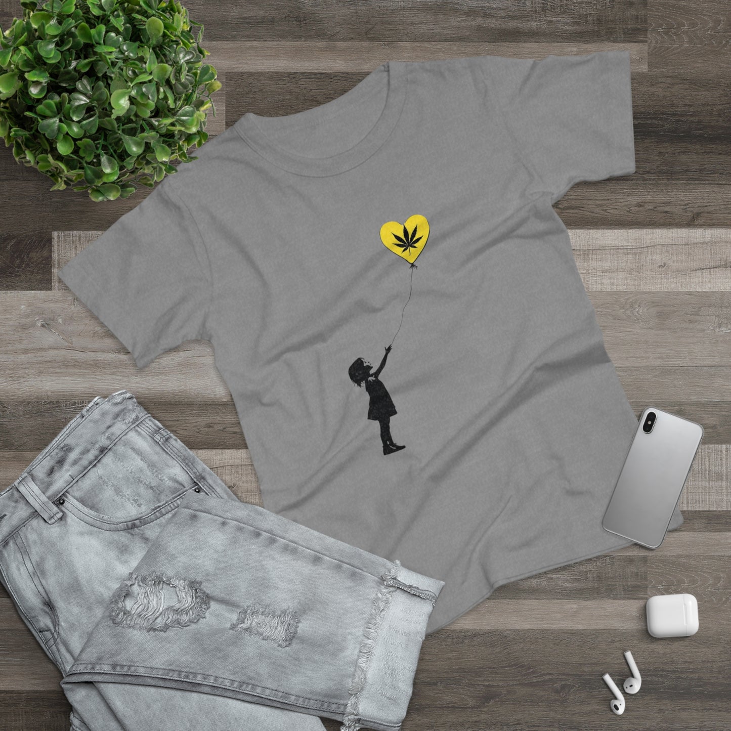 Women’s T-Shirt — Girl with Heart Balloon Weed Leaf Graphic