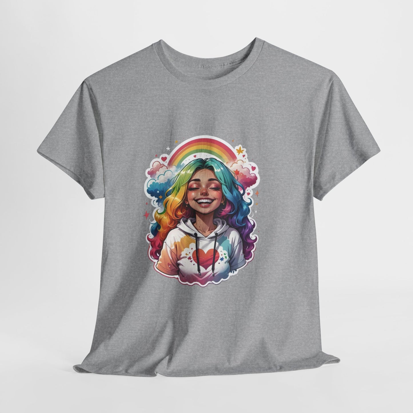 Rainbow Girl T-Shirt — Colorful Smiling Portrait Tee