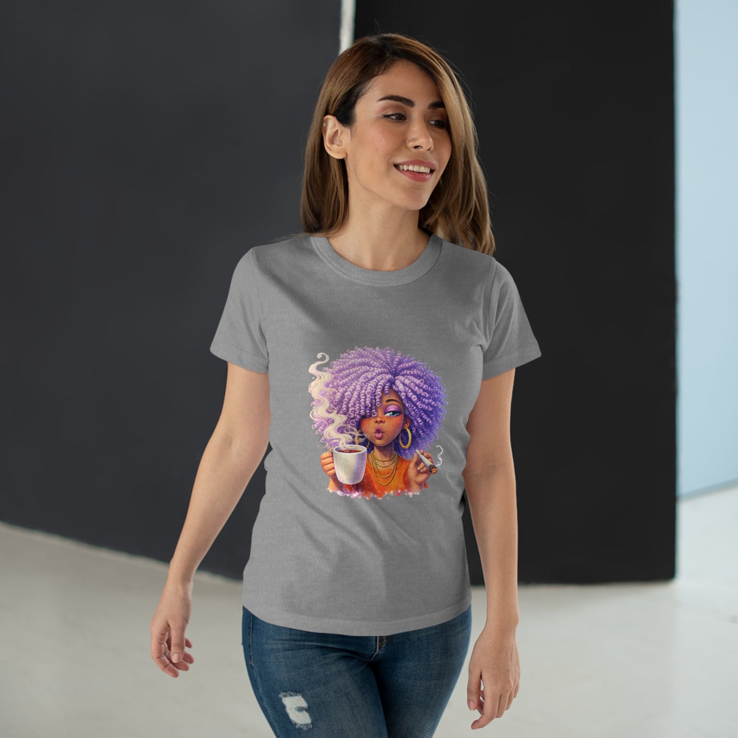 Women's T-Shirt — Afro Puff Coffee Girl Graphic Tee
