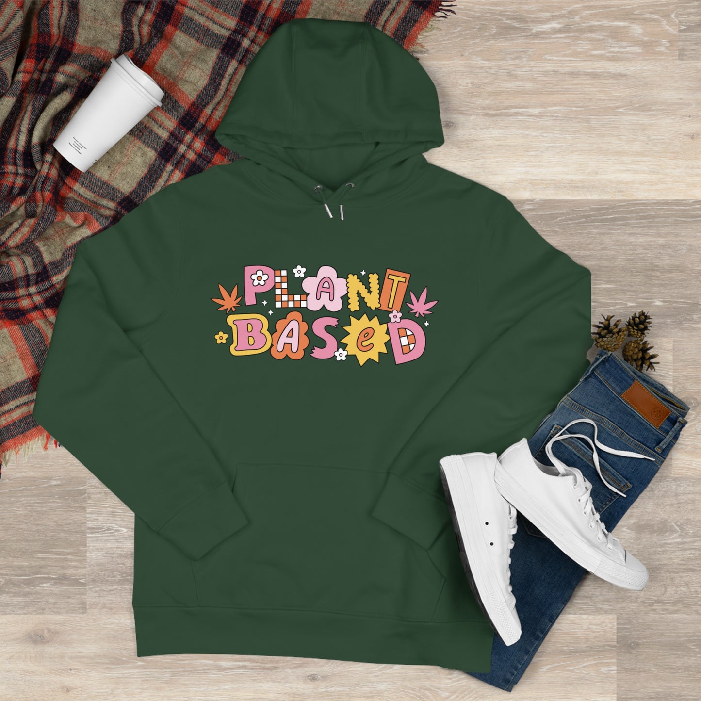 Hoodie — “Plant Based” Front + “Smoke Weed & Love Yourself” Retro Puff Graphic