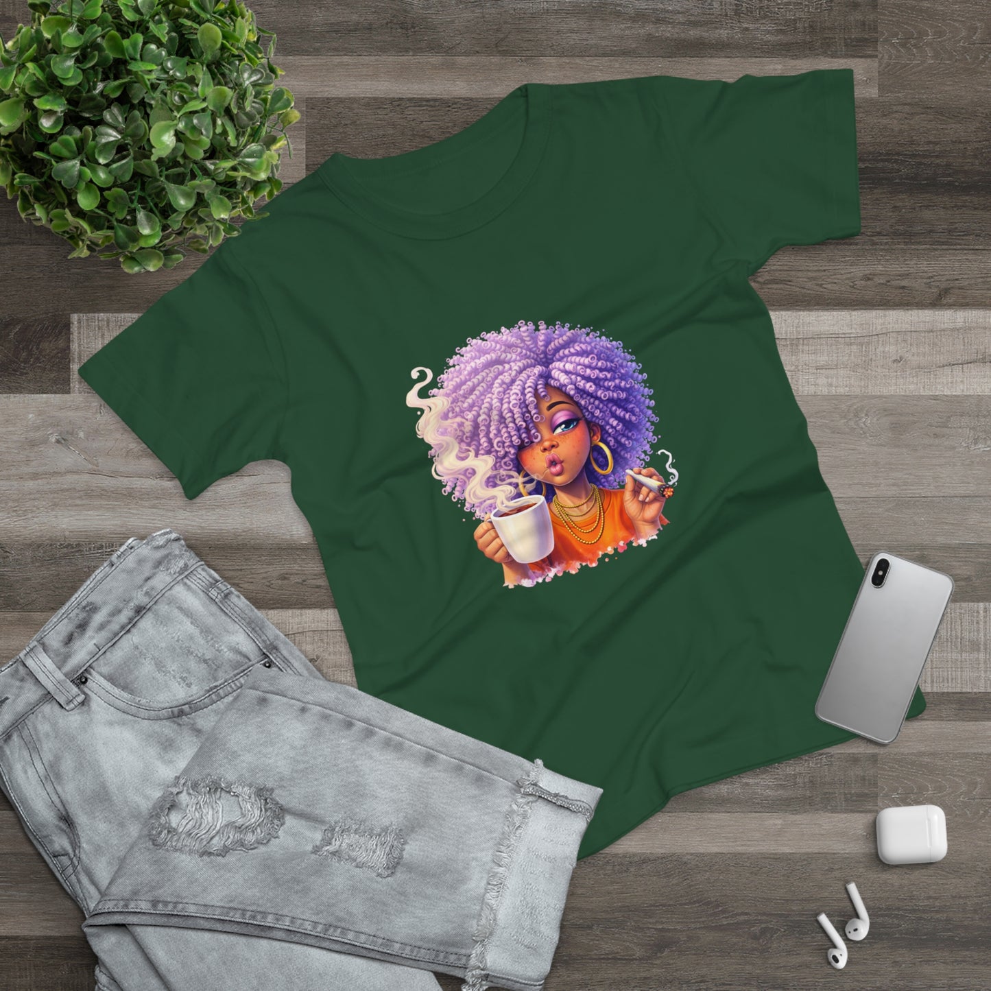 Women's T-Shirt — Afro Puff Coffee Girl Graphic Tee