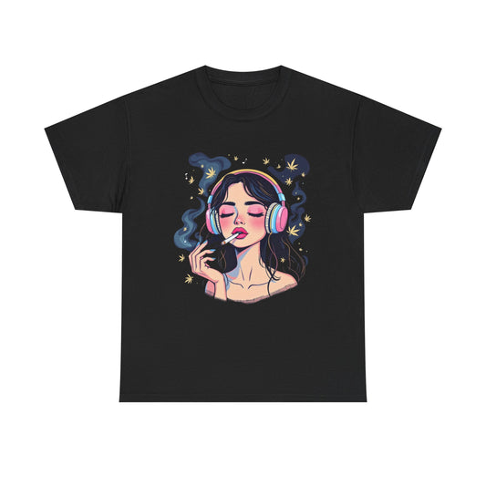 Music Lover Tee — Dreamy Girl with Headphones Graphic T‑Shirt