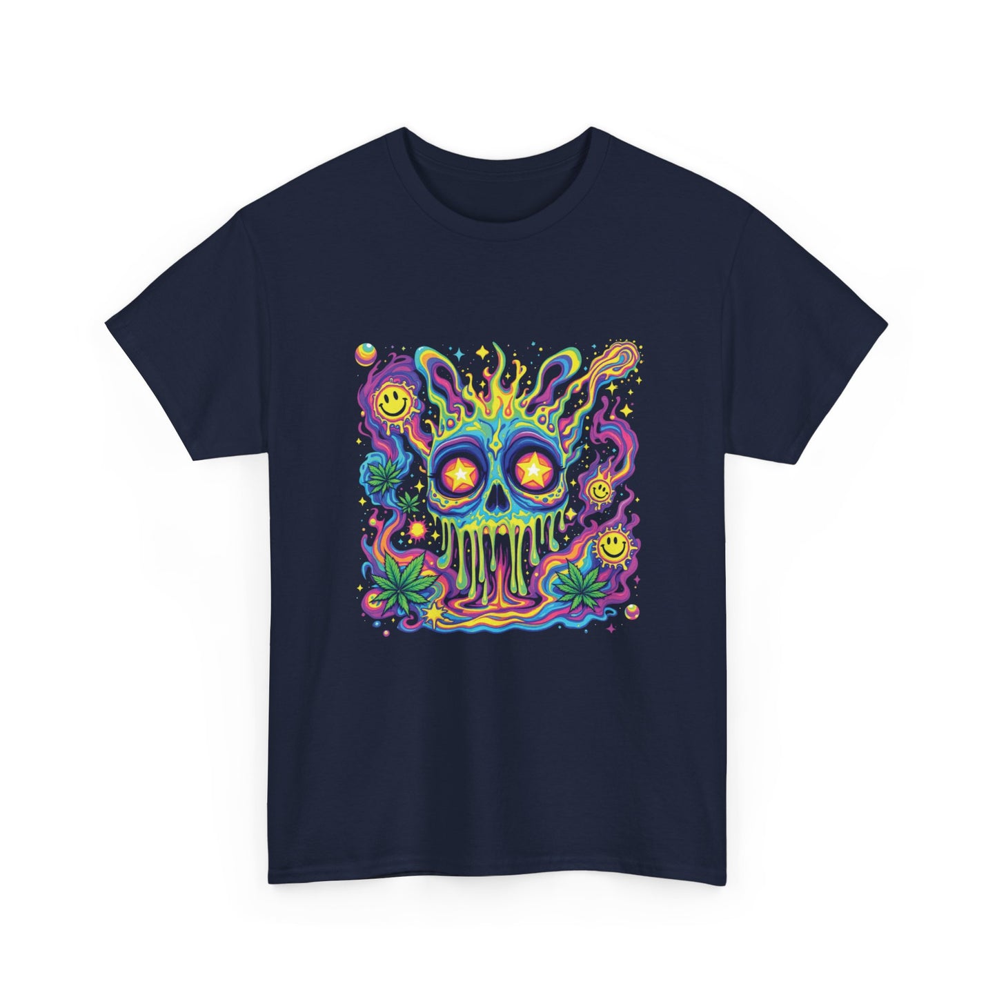 Psychedelic Skull T‑Shirt — Neon Trippy Horror Graphic Tee