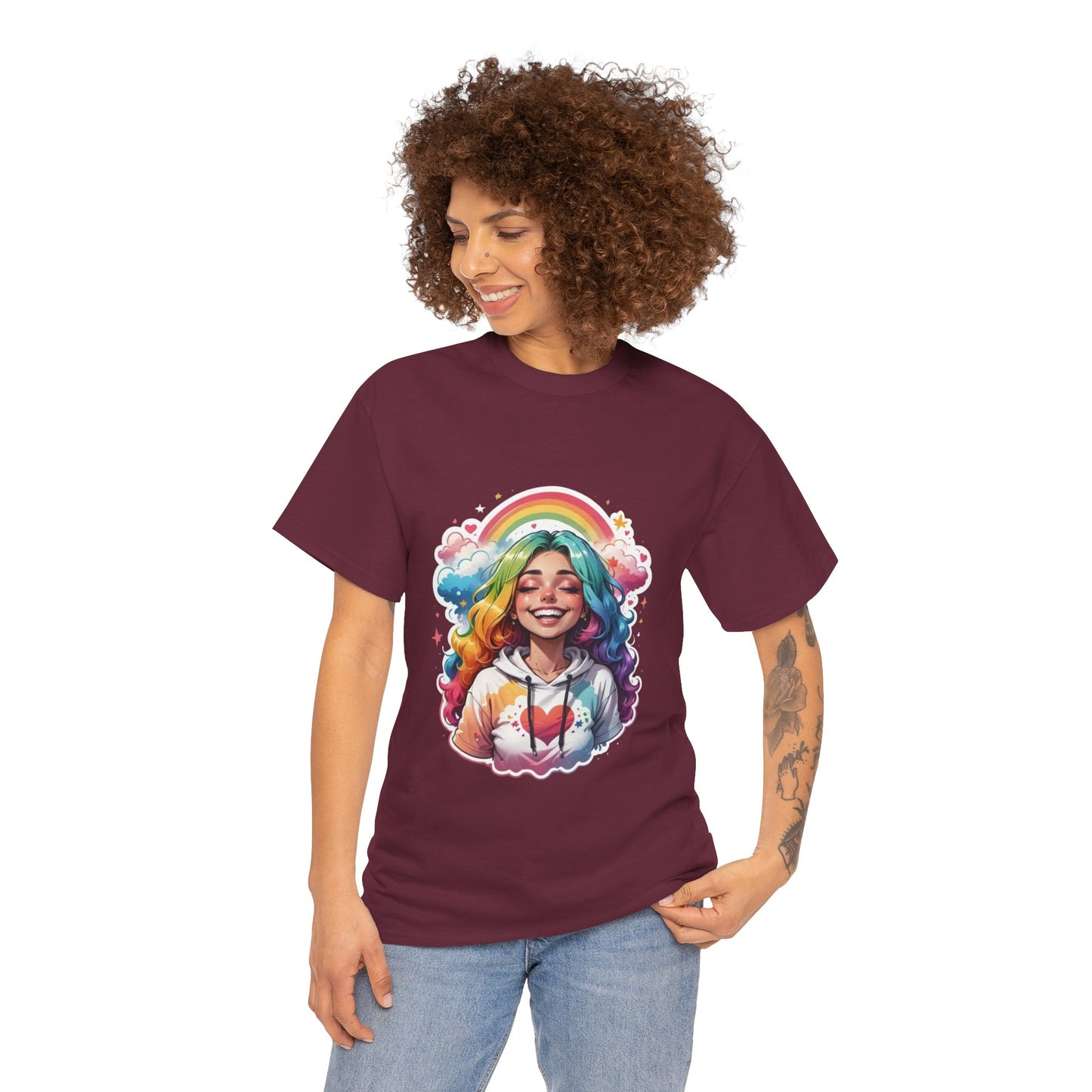 Rainbow Girl T-Shirt — Colorful Smiling Portrait Tee