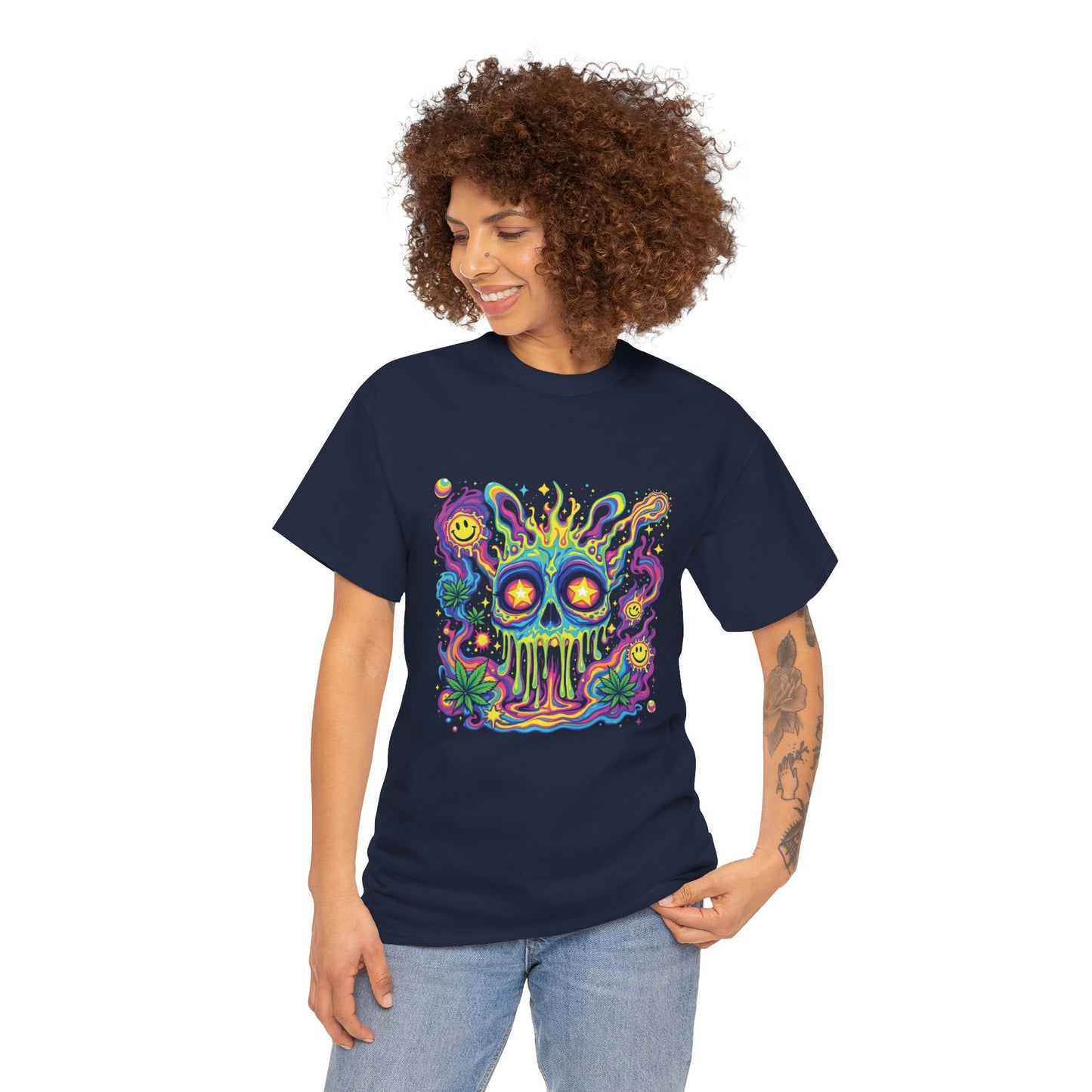 Psychedelic Skull T‑Shirt — Neon Trippy Horror Graphic Tee