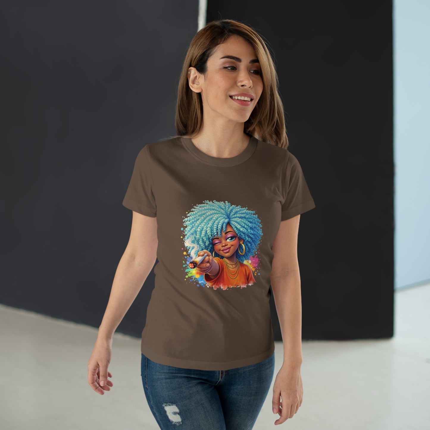 Afro Girl Pointing Graphic T-Shirt — Colorful Natural Hair Illustration Tee