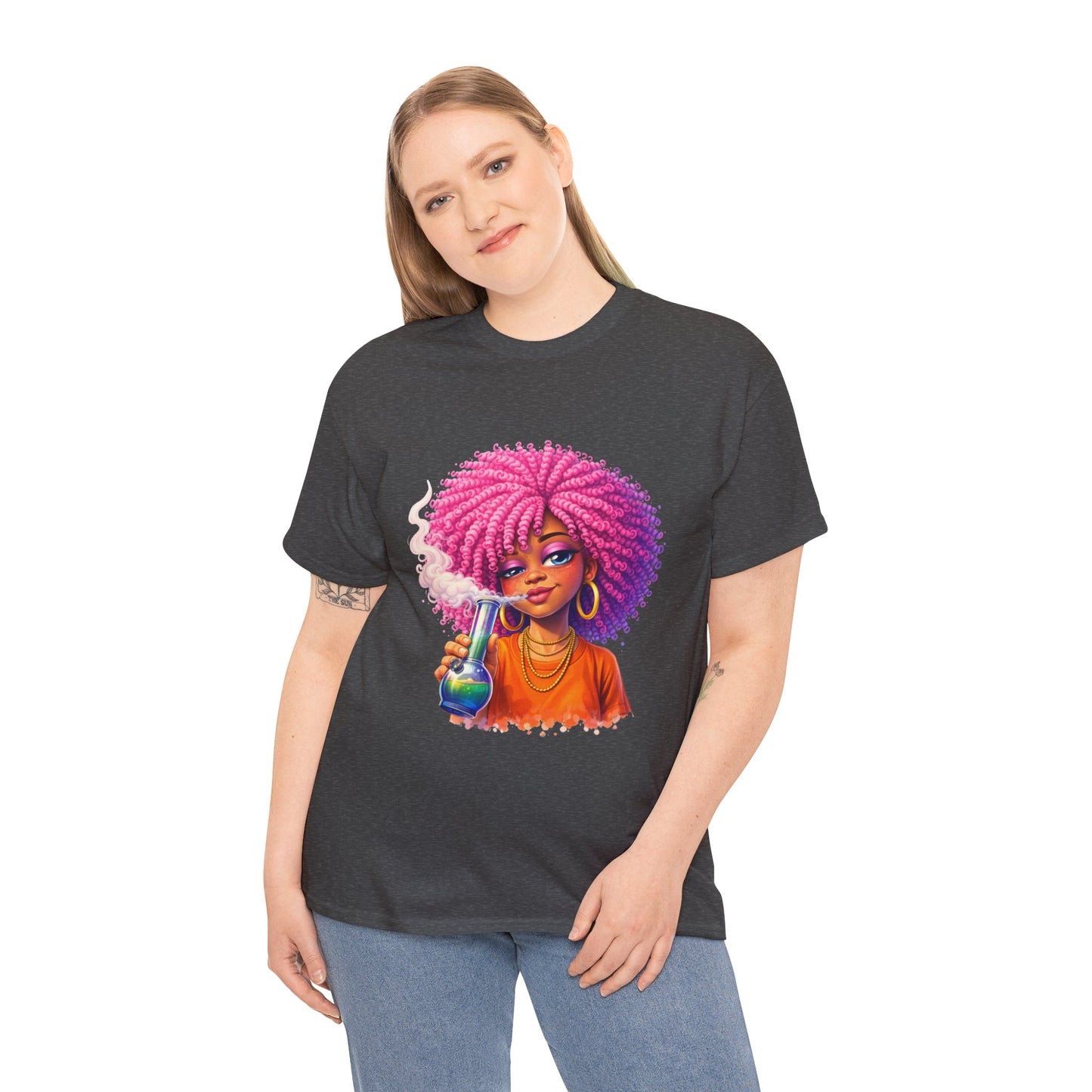 Pink Afro Girl Graphic Tee — Colorful Sassy Retro Portrait T‑Shirt
