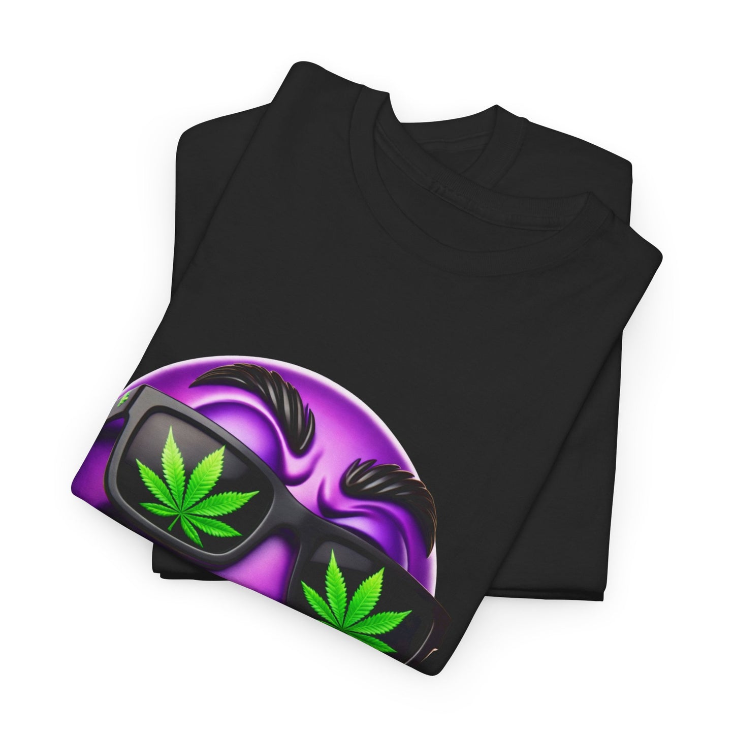 420 Smiley T-Shirt — Purple Grinning Emoticon with Weed Sunglasses & Joint