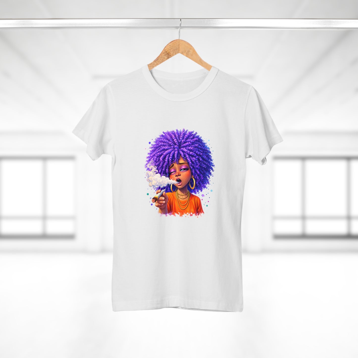 Women's T-Shirt — Purple Afro Girl Art Graphic Tee (Smoke Vibe)