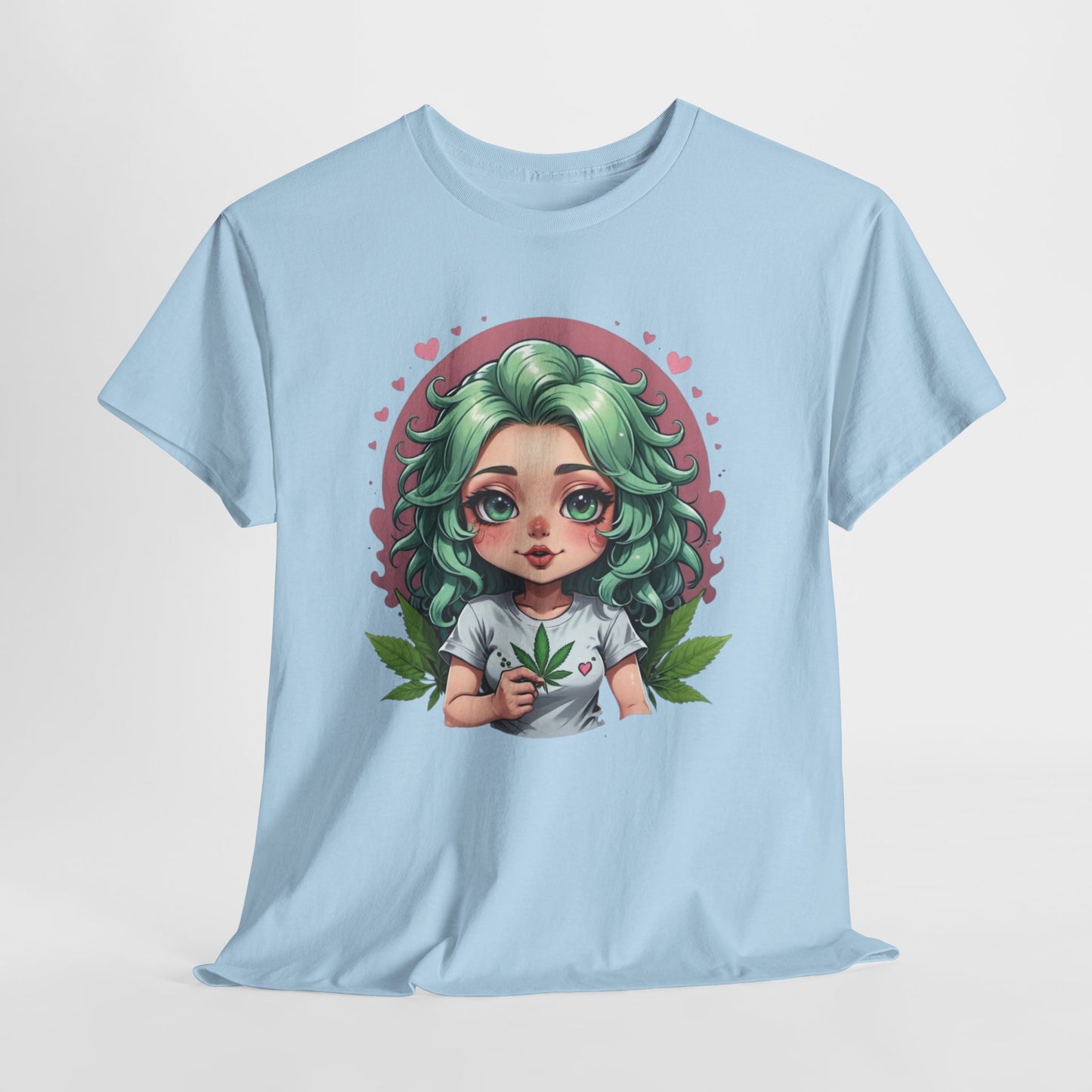 Plant Girl Cute Tee — Green Hair Anime Girl Graphic T-Shirt