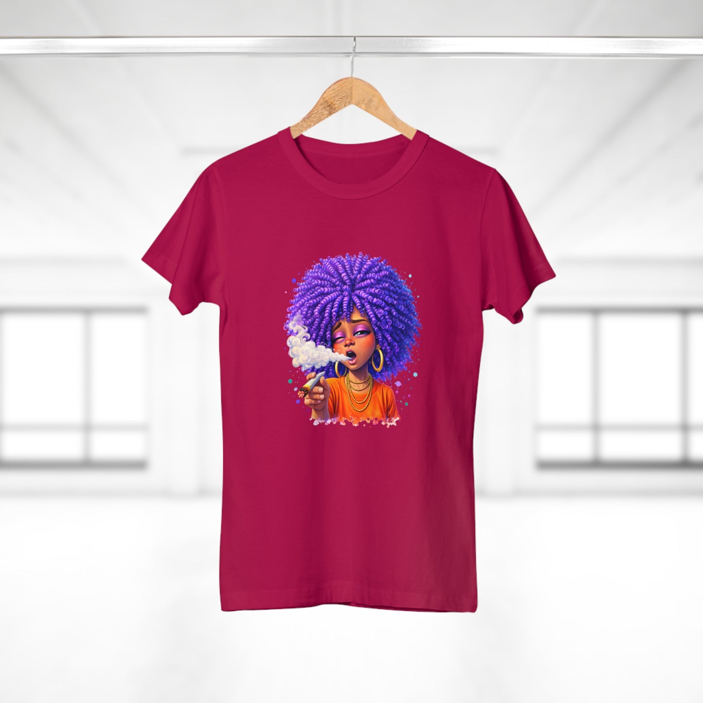 Women's T-Shirt — Purple Afro Girl Art Graphic Tee (Smoke Vibe)