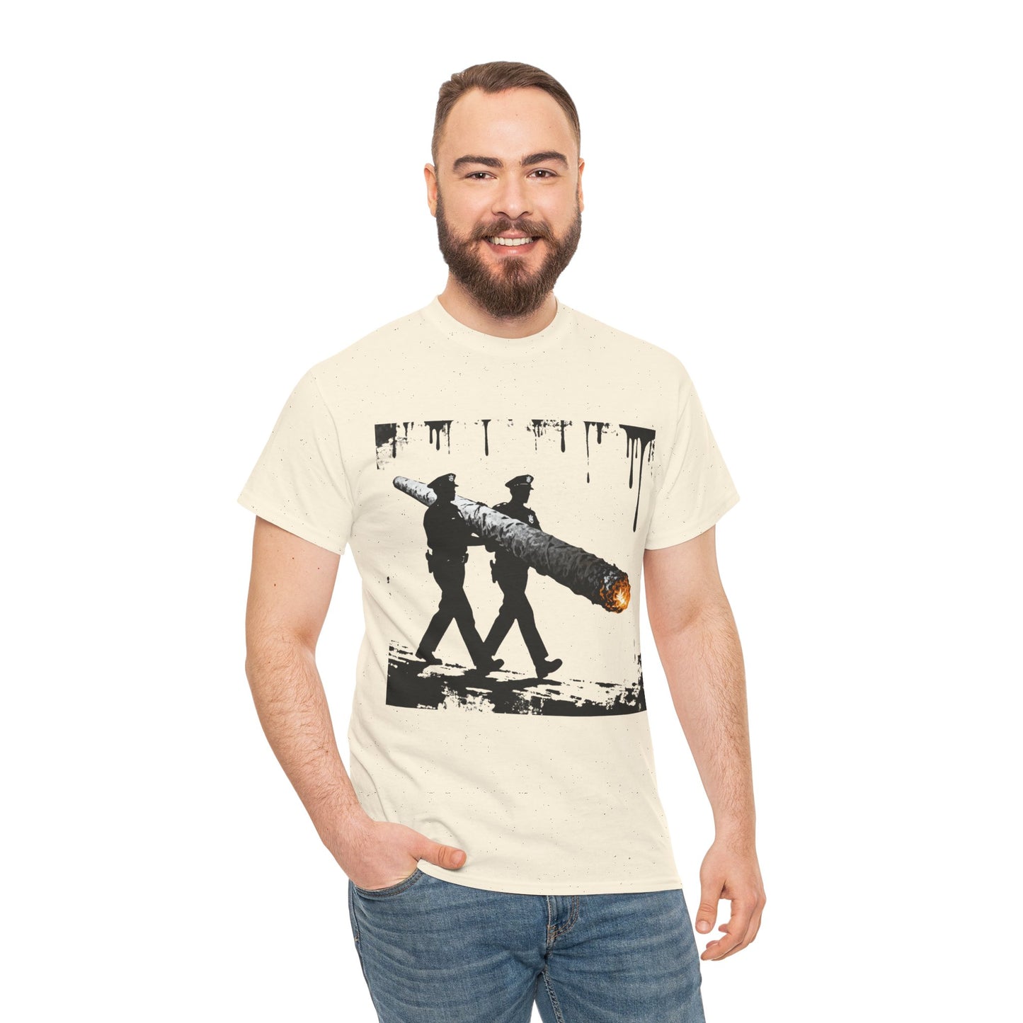 Graphic Tee — Police Carrying a Giant Burning Cigar Street Art Design