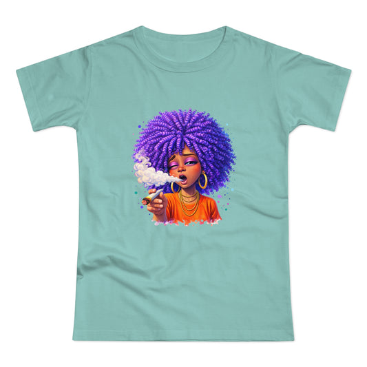Women's T-Shirt — Purple Afro Girl Art Graphic Tee (Smoke Vibe)