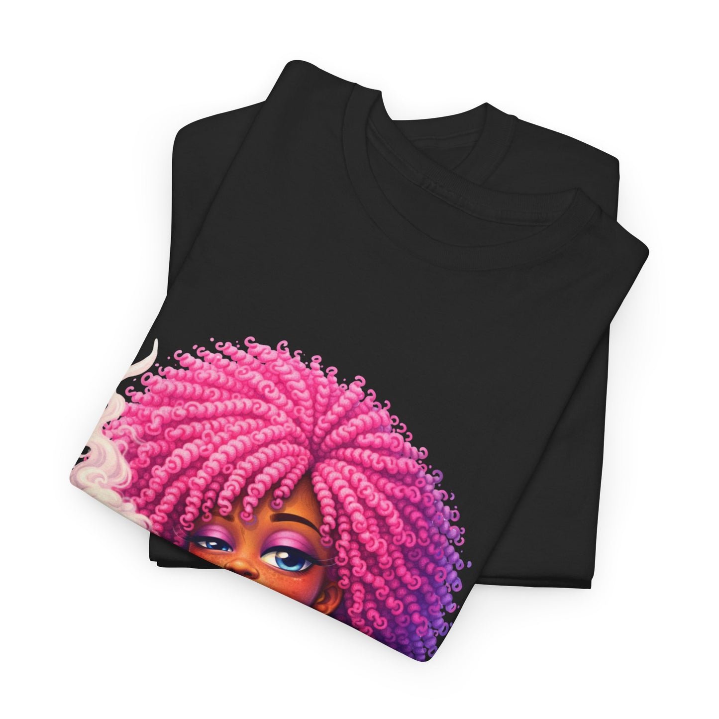 Pink Afro Girl Graphic Tee — Colorful Sassy Retro Portrait T‑Shirt