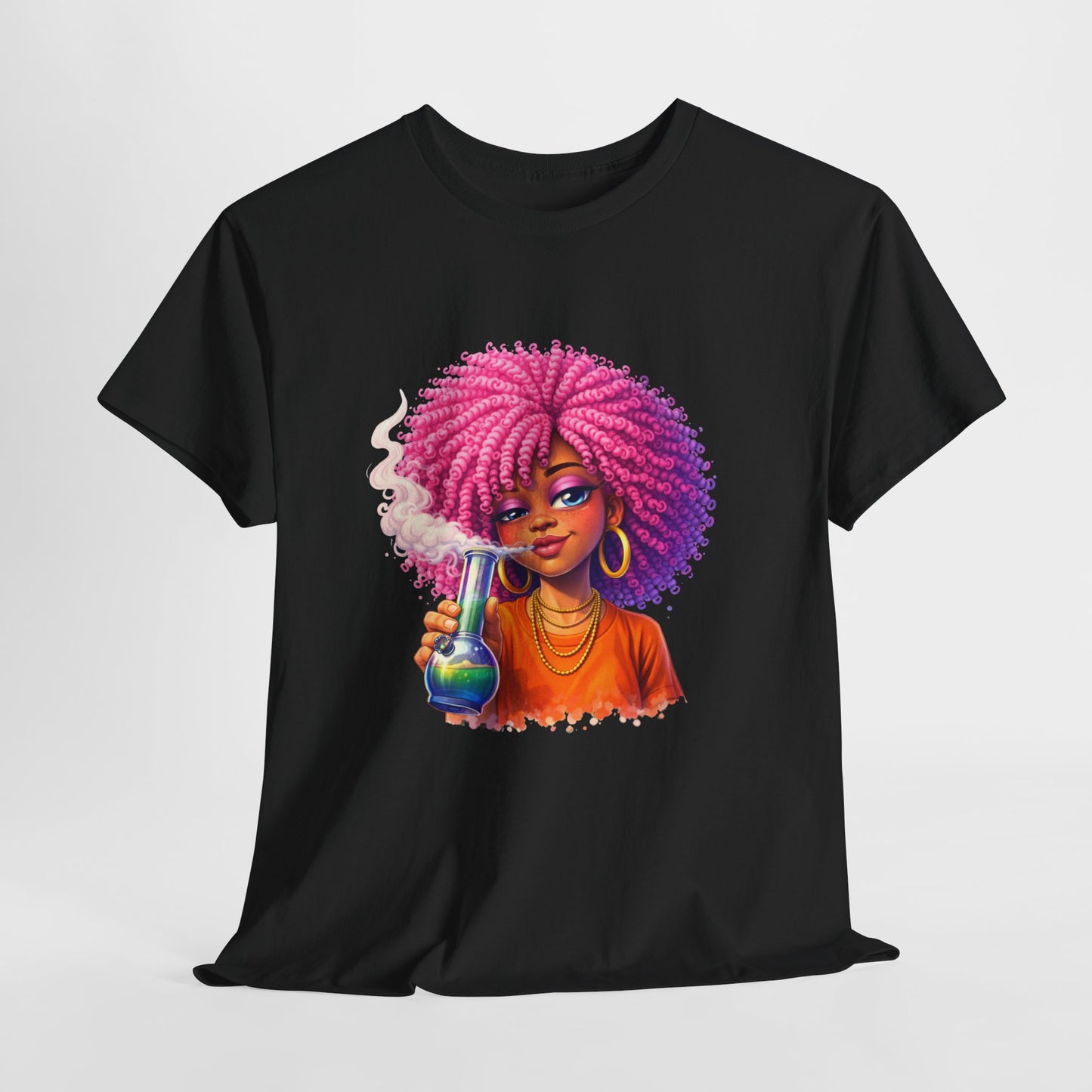 Pink Afro Girl Graphic Tee — Colorful Sassy Retro Portrait T‑Shirt