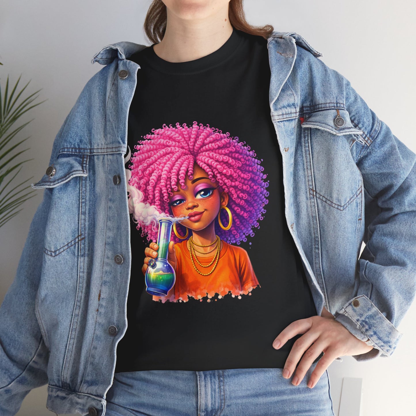 Pink Afro Girl Graphic Tee — Colorful Sassy Retro Portrait T‑Shirt